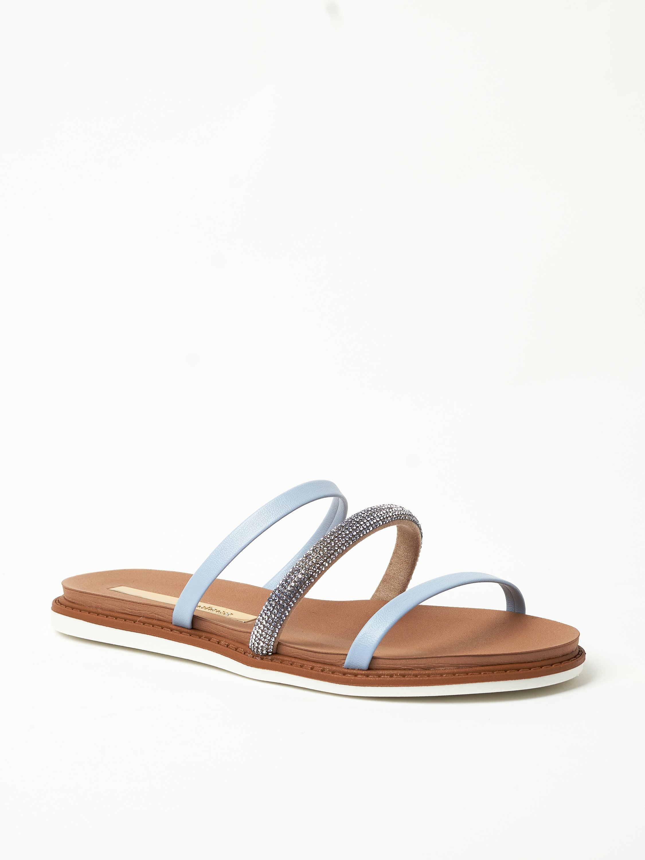 Navy Blue Flat Sandals with Crystal Straps