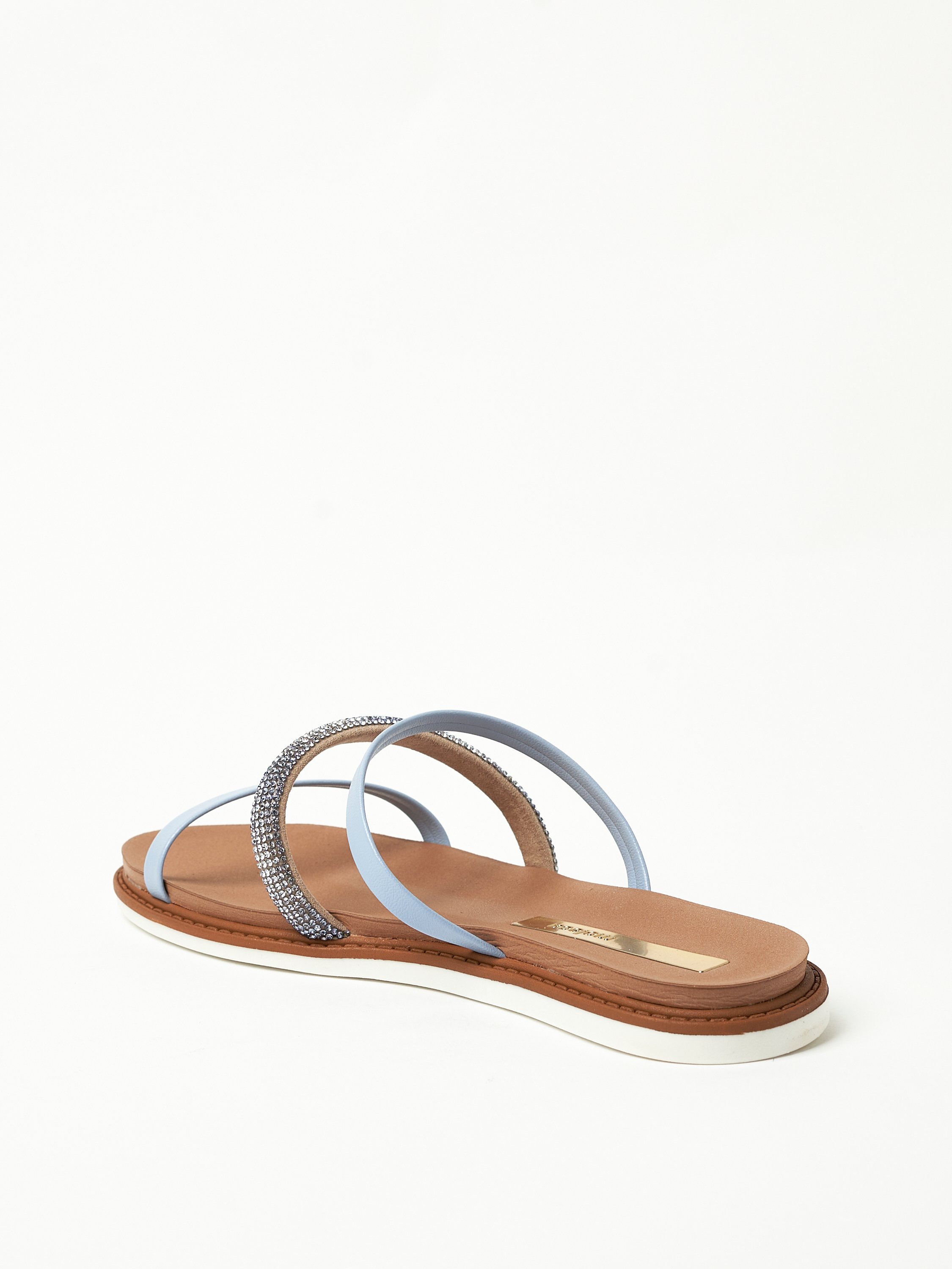 Navy Blue Flat Sandals with Crystal Straps