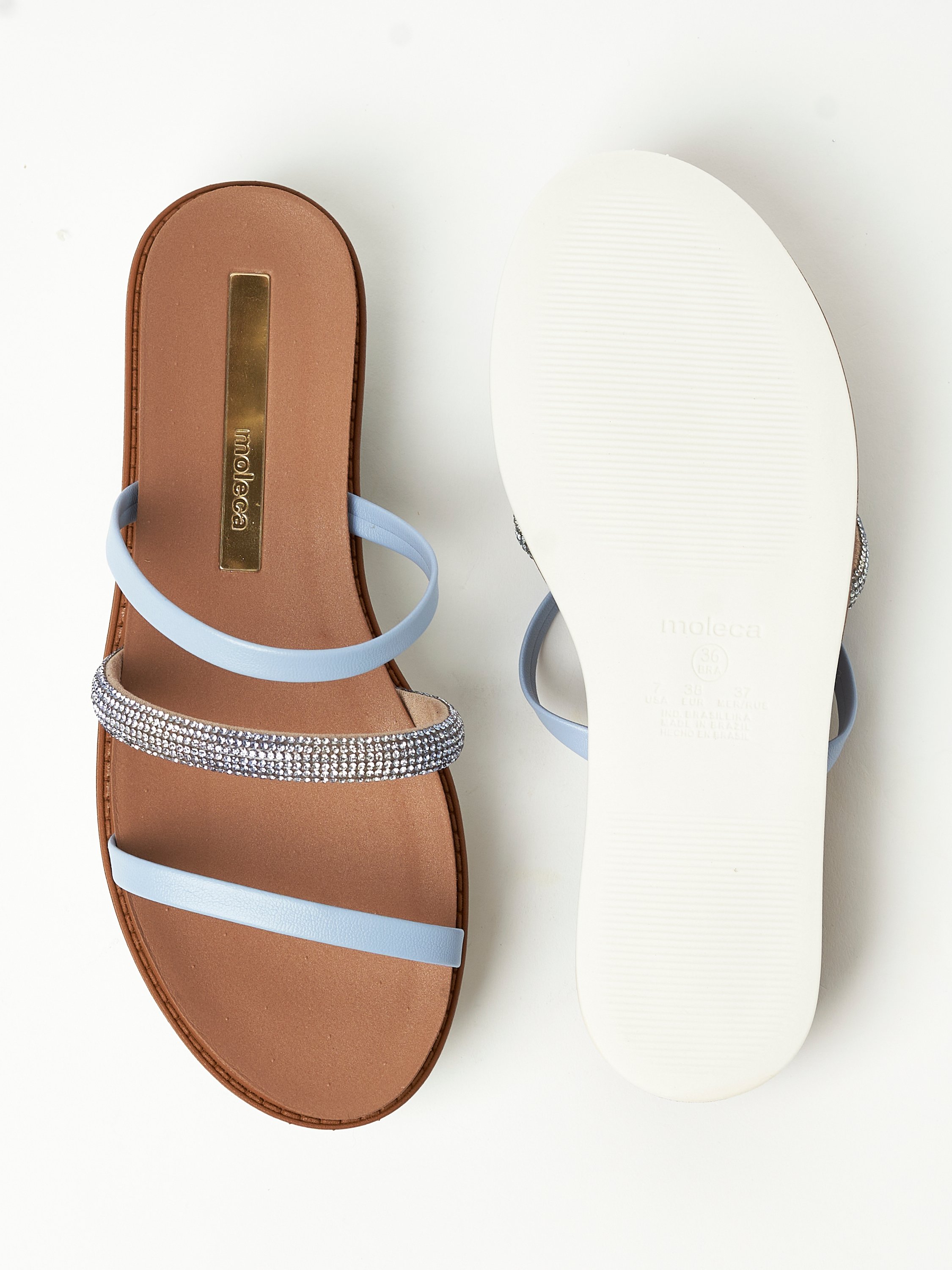 Navy Blue Flat Sandals with Crystal Straps