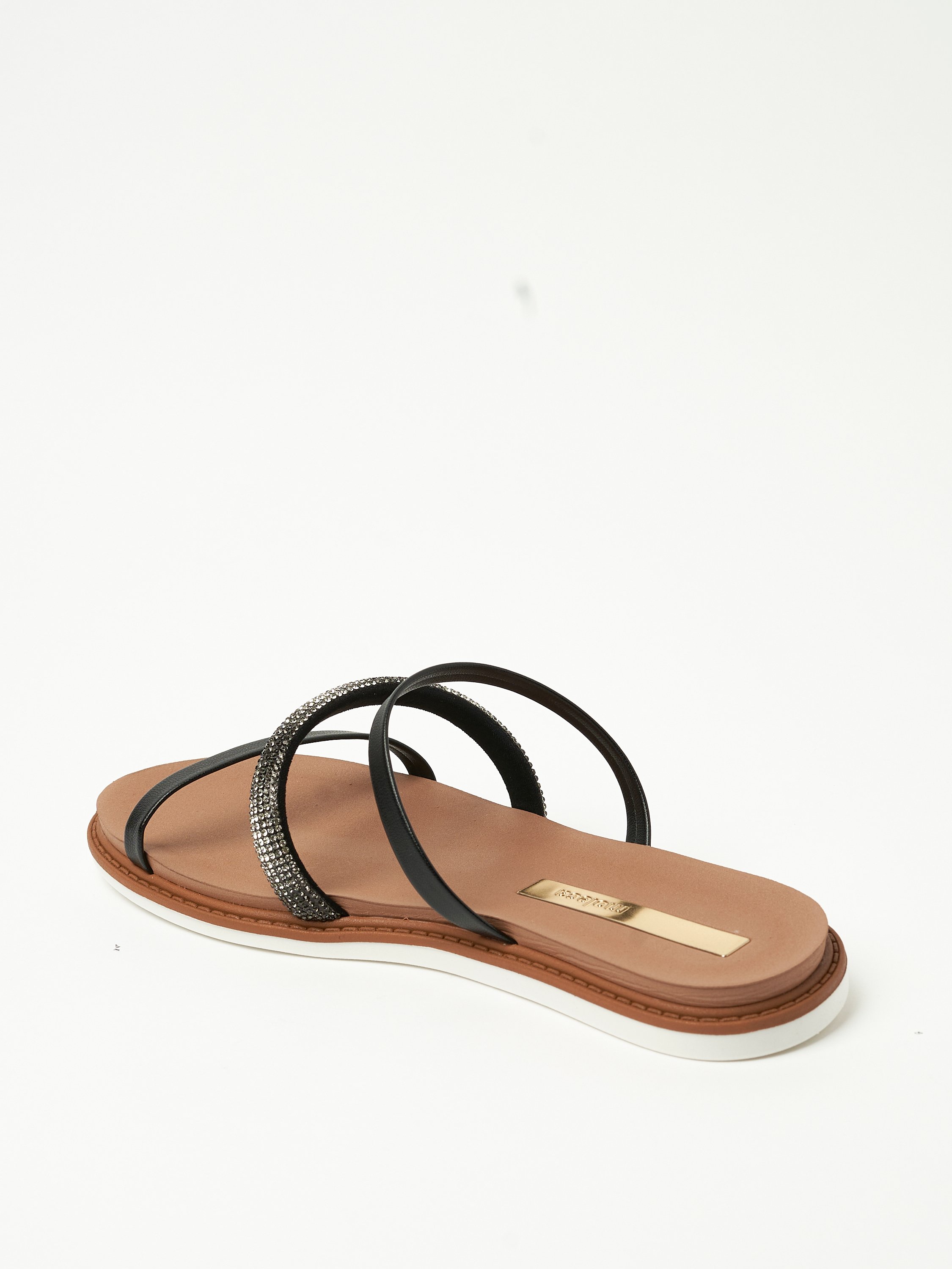 Black Flat Sandals - Rhinestone Embellished Comfort