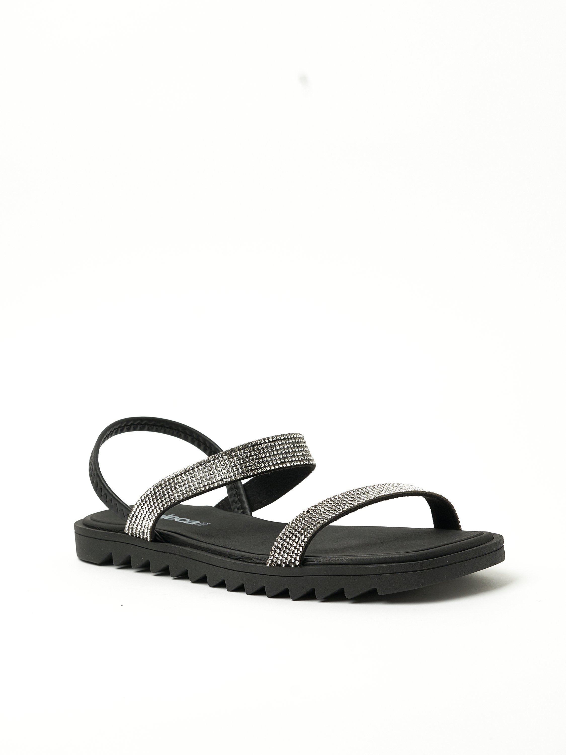 Sparkle Black Flat Sandals - Rhinestone Embellished Comfort