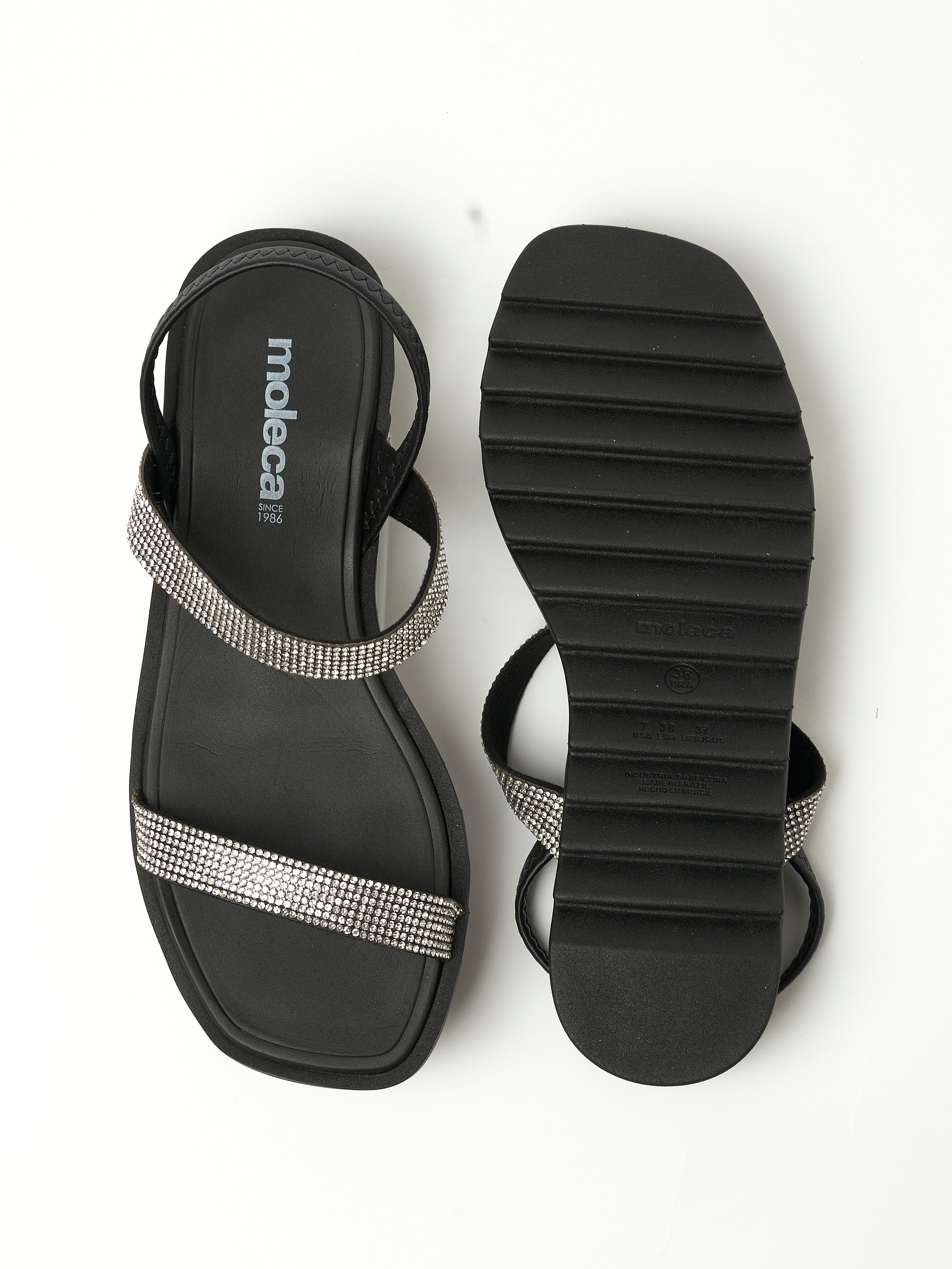 Sparkle Black Flat Sandals - Rhinestone Embellished Comfort
