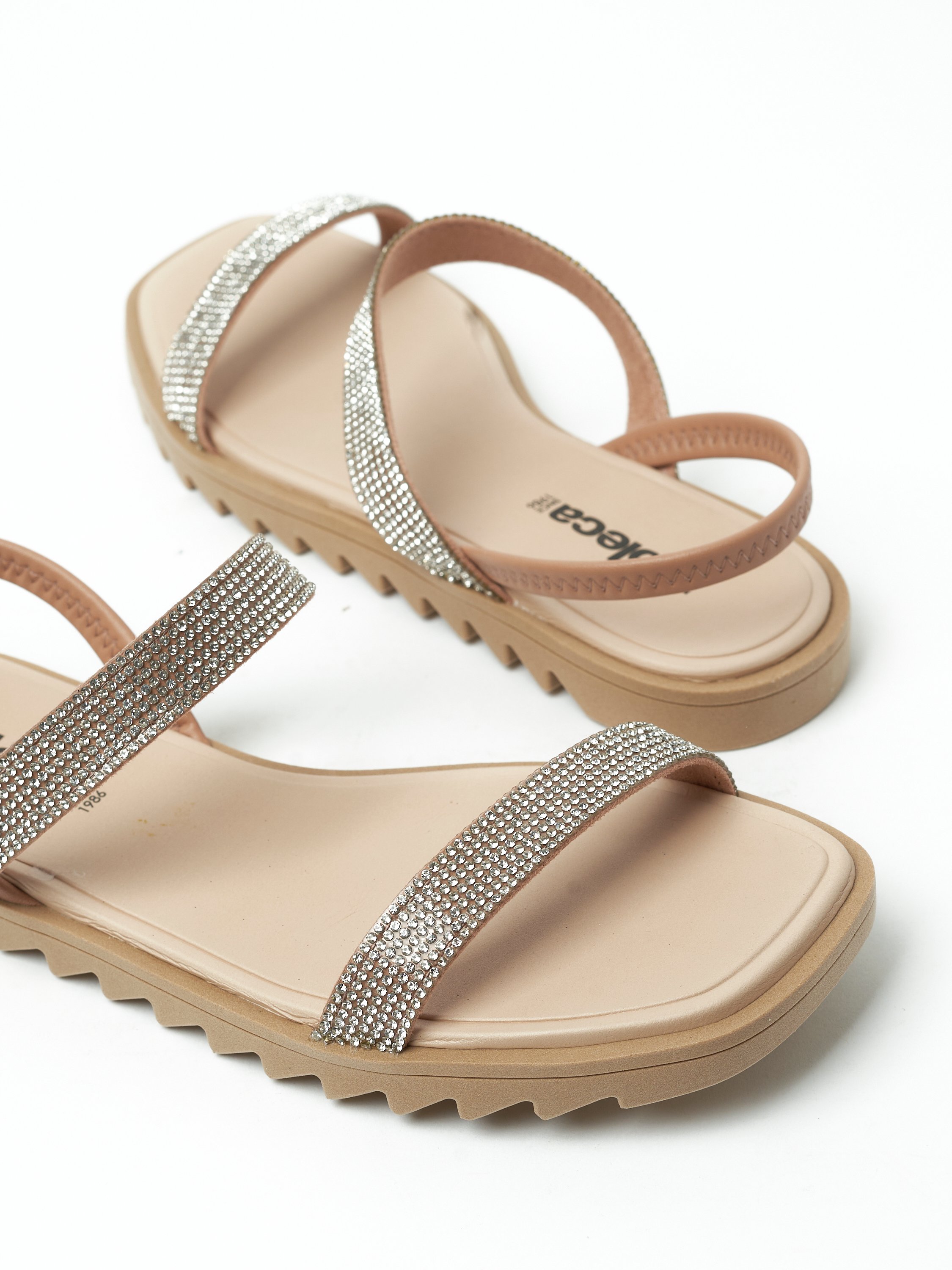 Nude Embellished Flat Sandals 