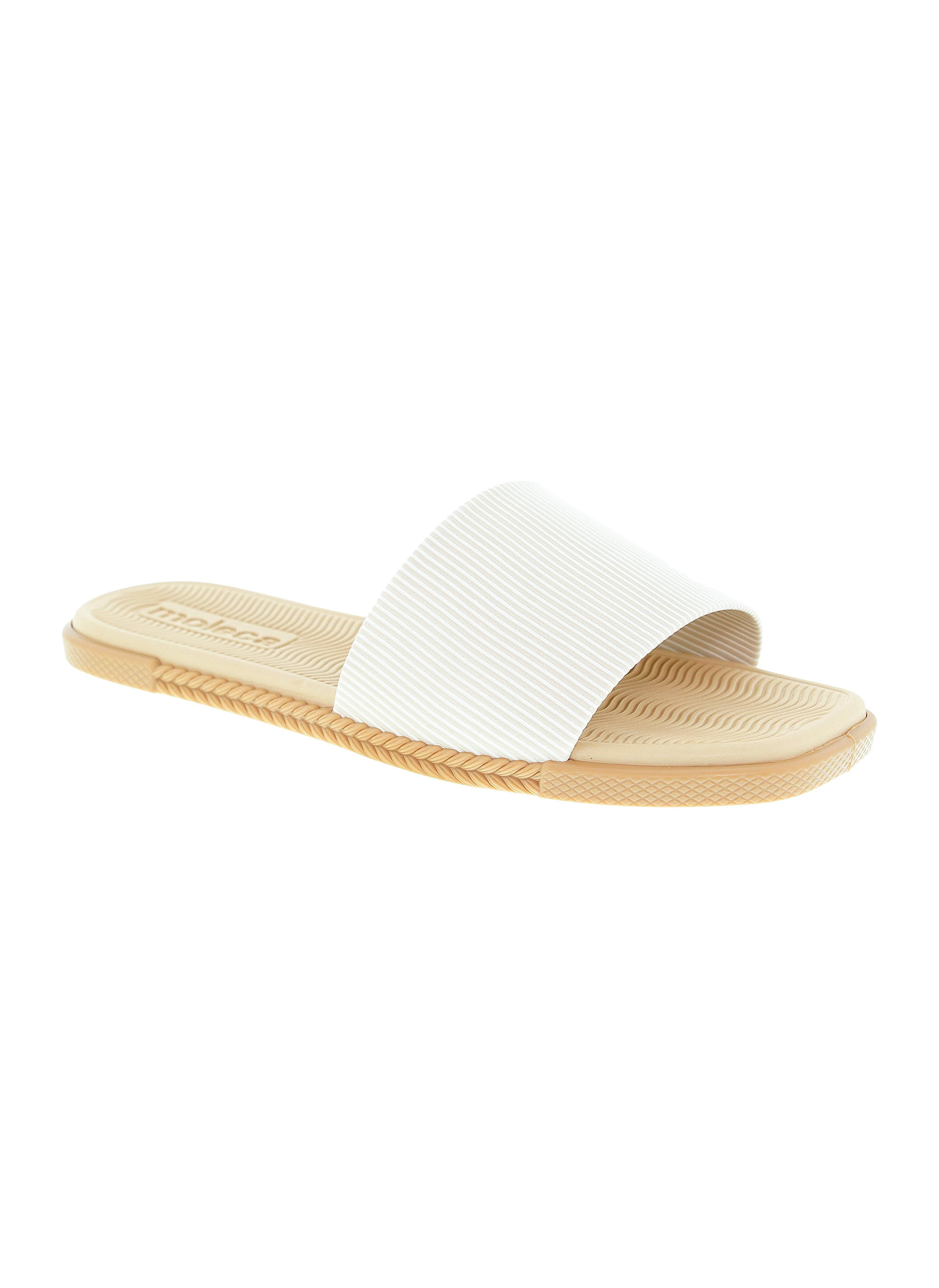 Off White Textured Flat Sandals 