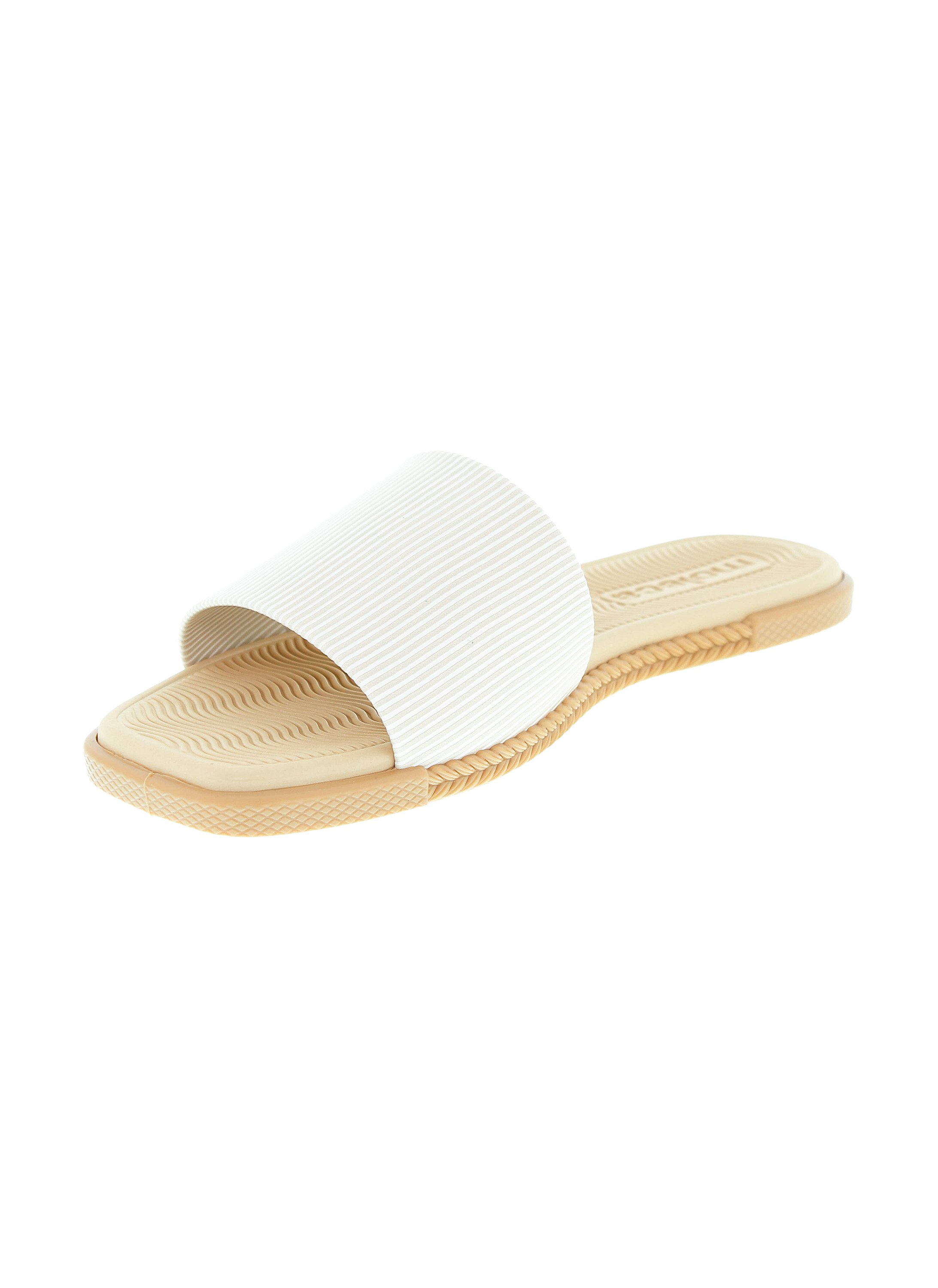 Off White Textured Flat Sandals 