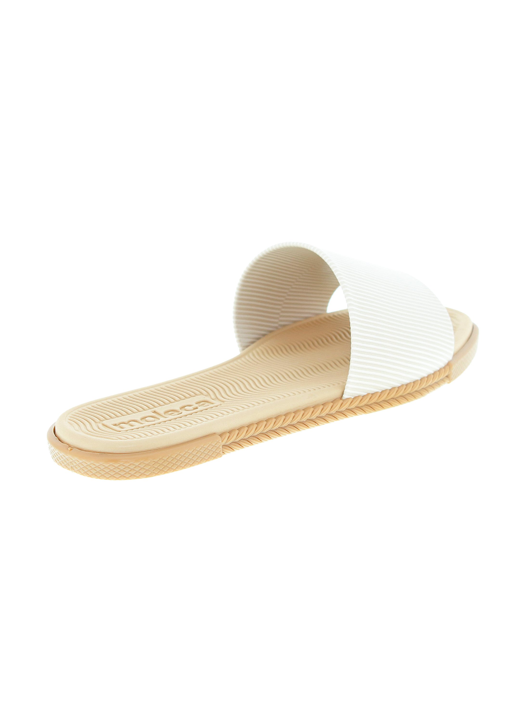 Off White Textured Flat Sandals 