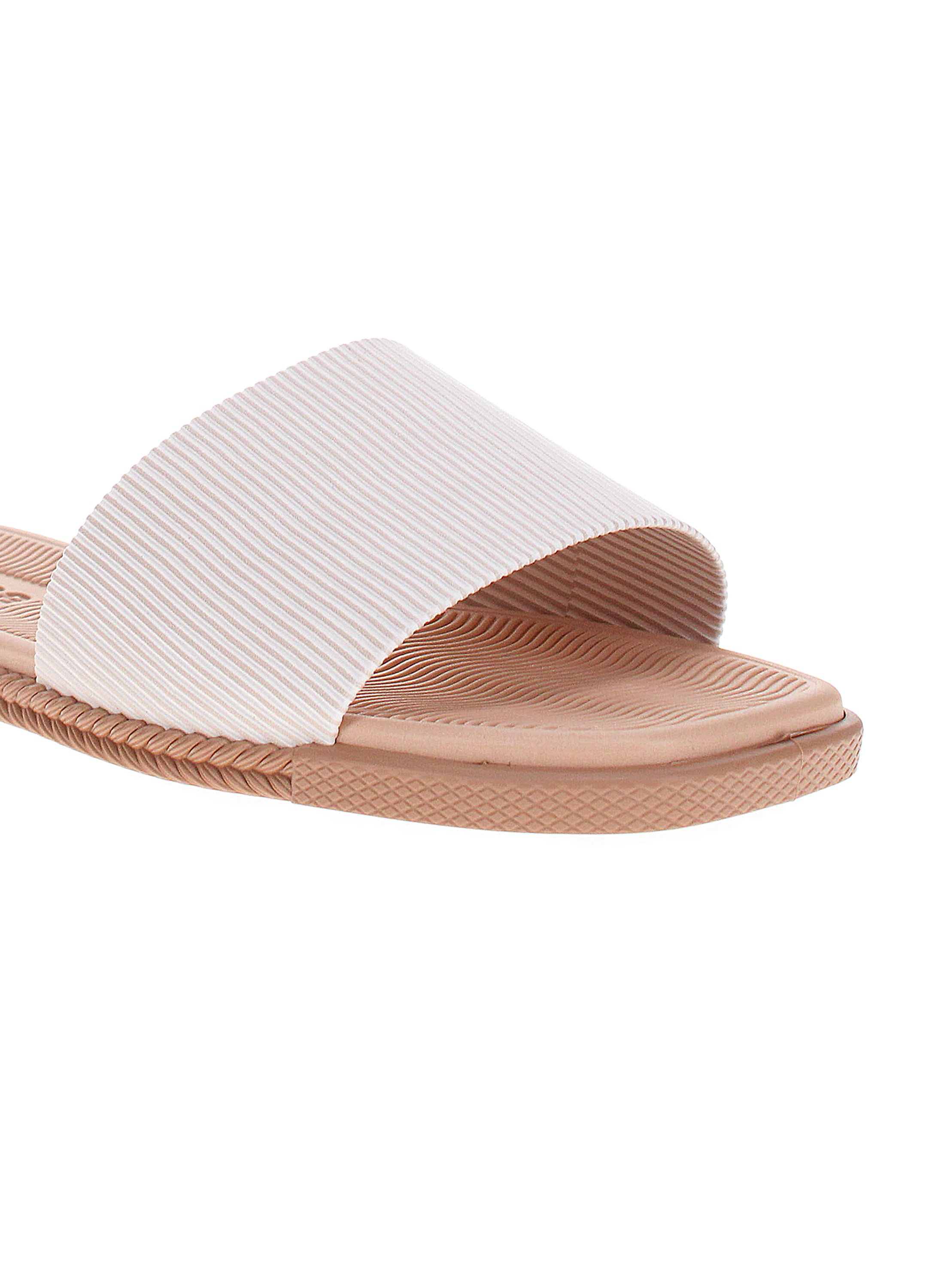 Off White Textured Flat Sandals 
