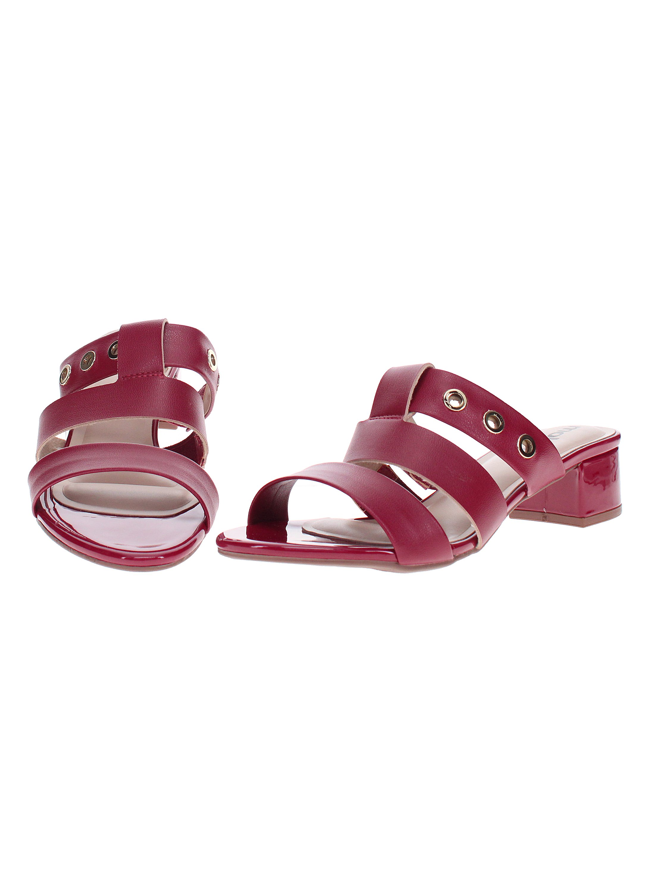 Red Rivet Detail Block Heel Sandals