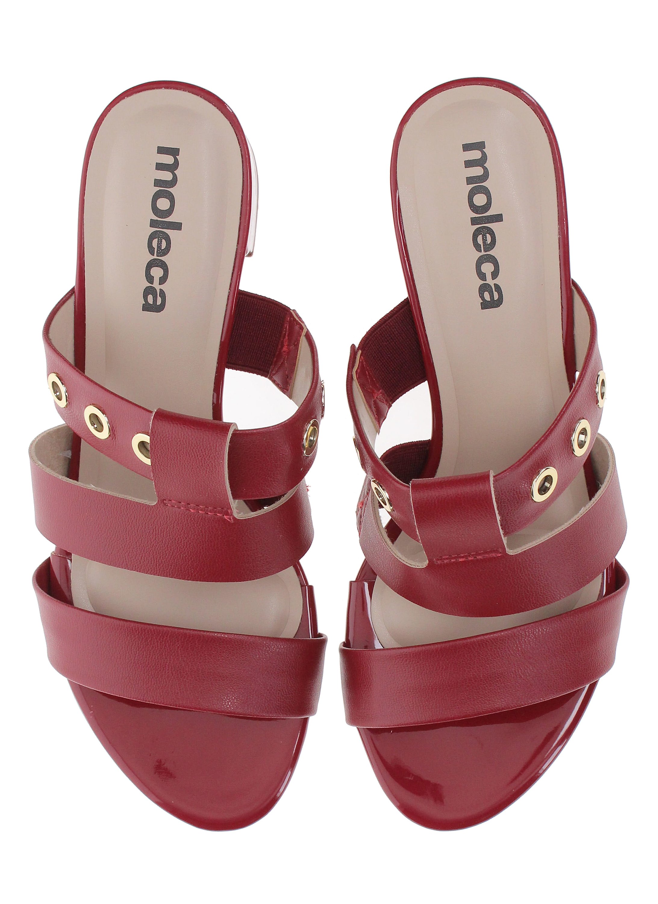 Red Rivet Detail Block Heel Sandals