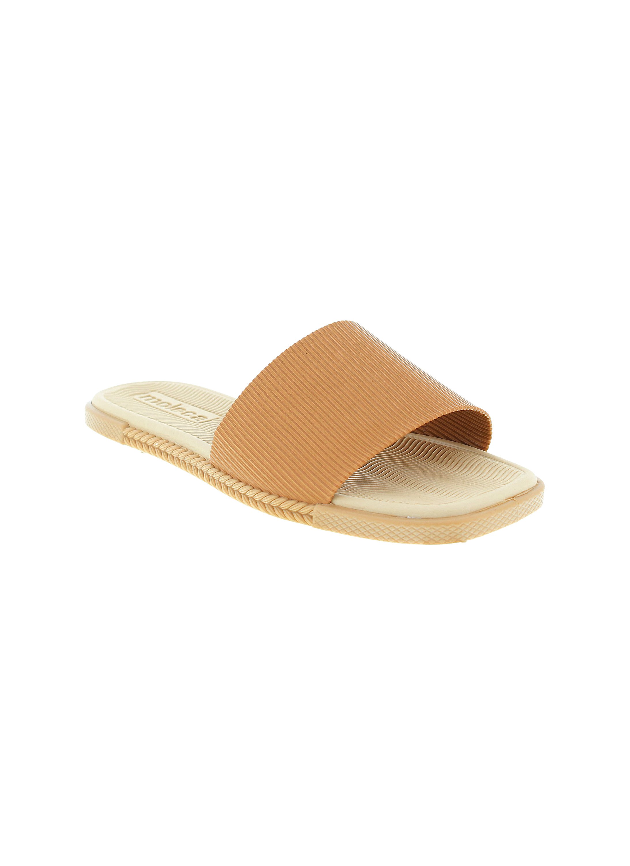 Brown Textured Flat Sandals 