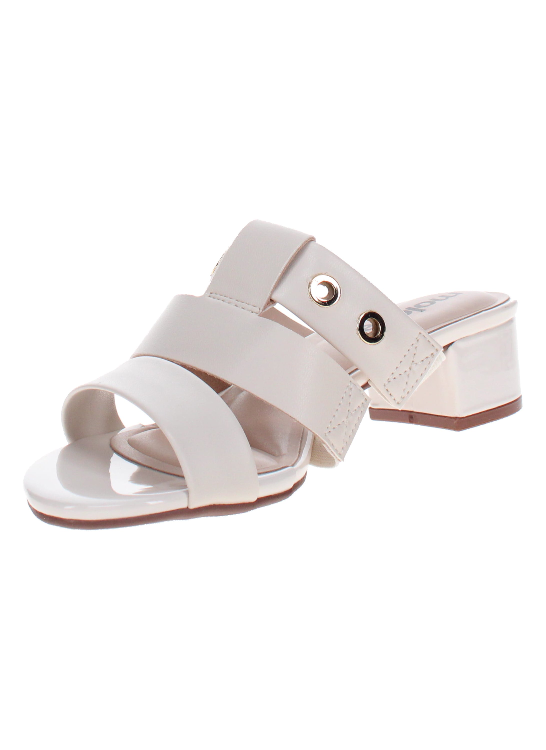 Off White Rivet Detail Block Heel Sandals