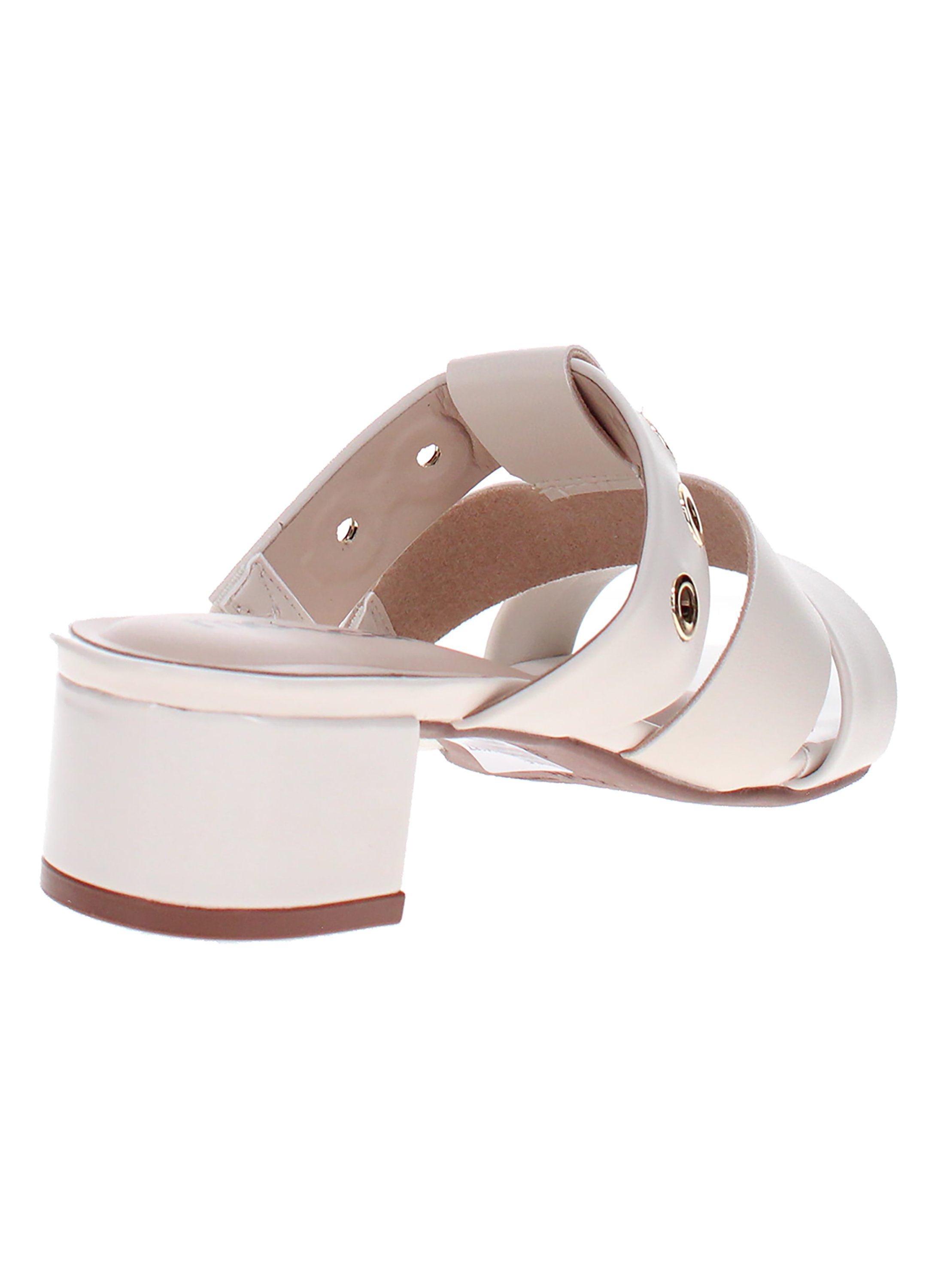 Off White Rivet Detail Block Heel Sandals