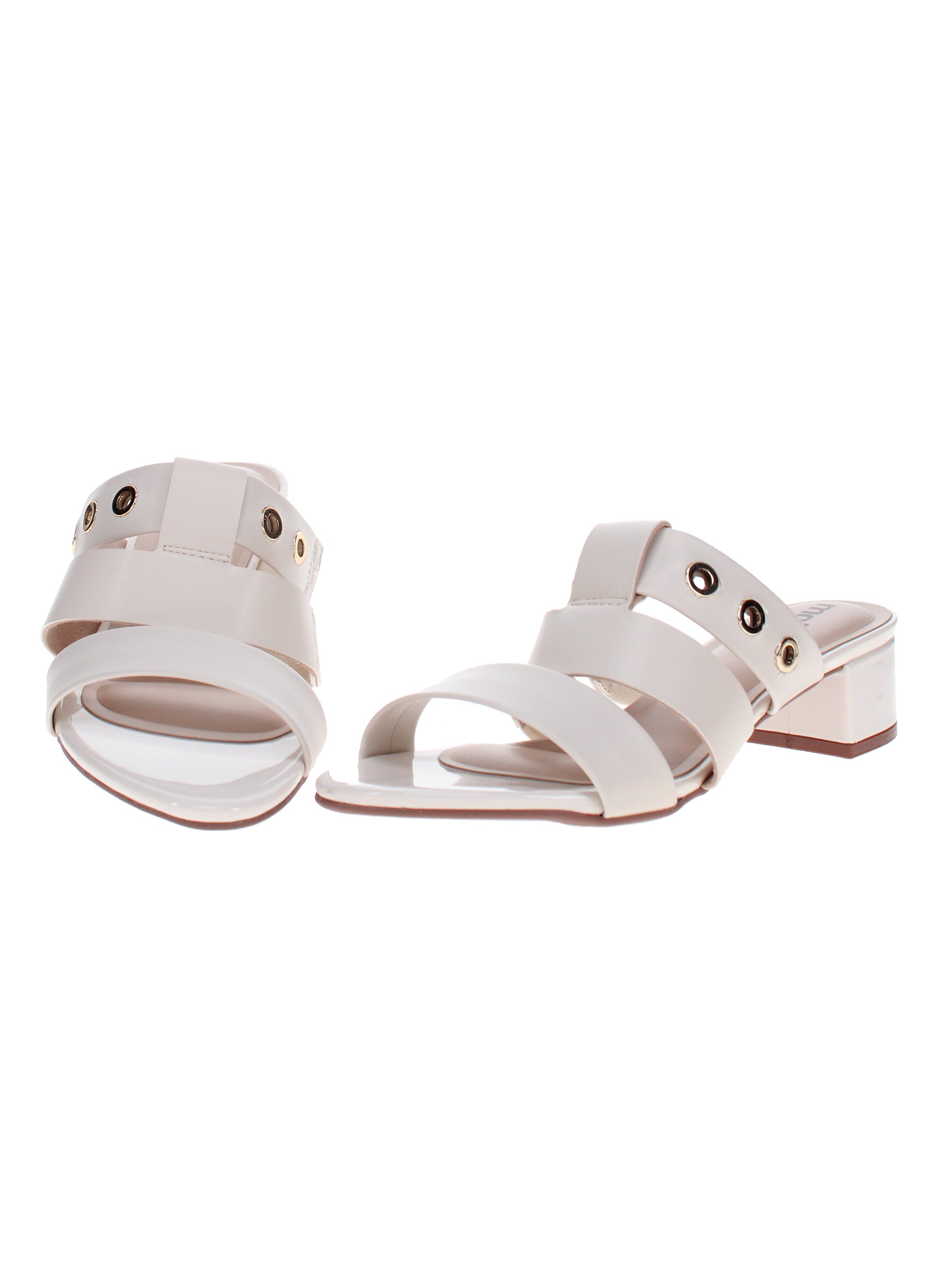 Off White Rivet Detail Block Heel Sandals