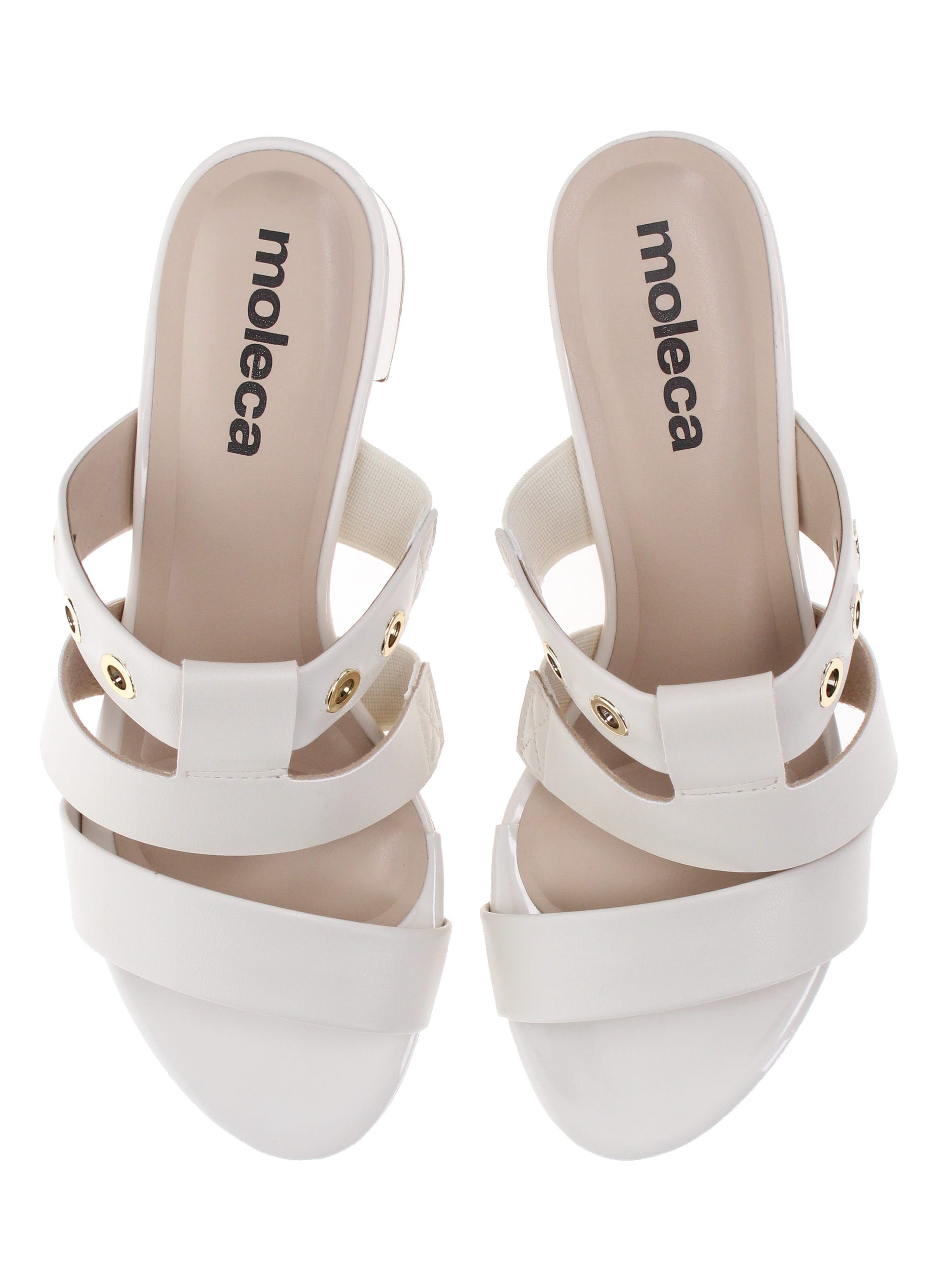 Off White Rivet Detail Block Heel Sandals