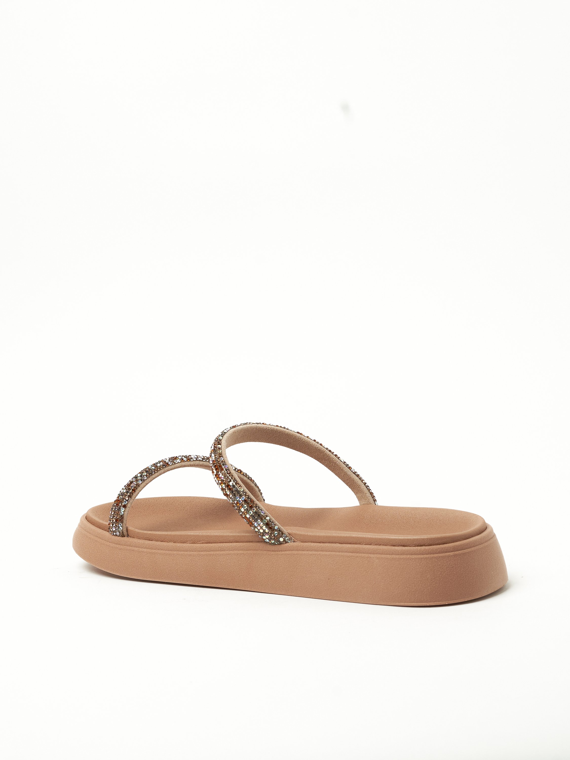 Beige Flat Sandals - Sparkle Slip-On Design