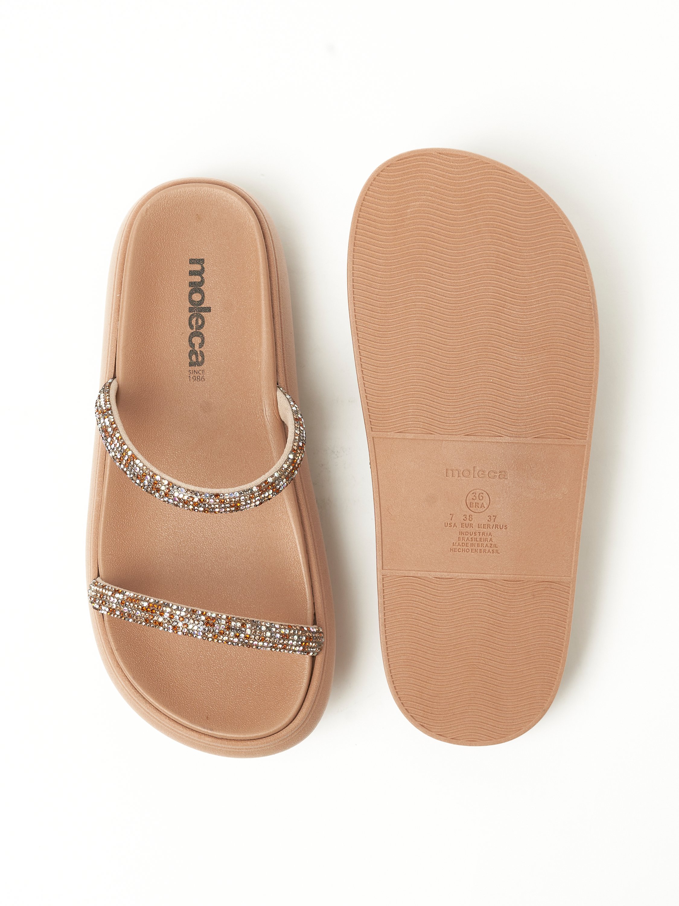 Beige Flat Sandals - Sparkle Slip-On Design