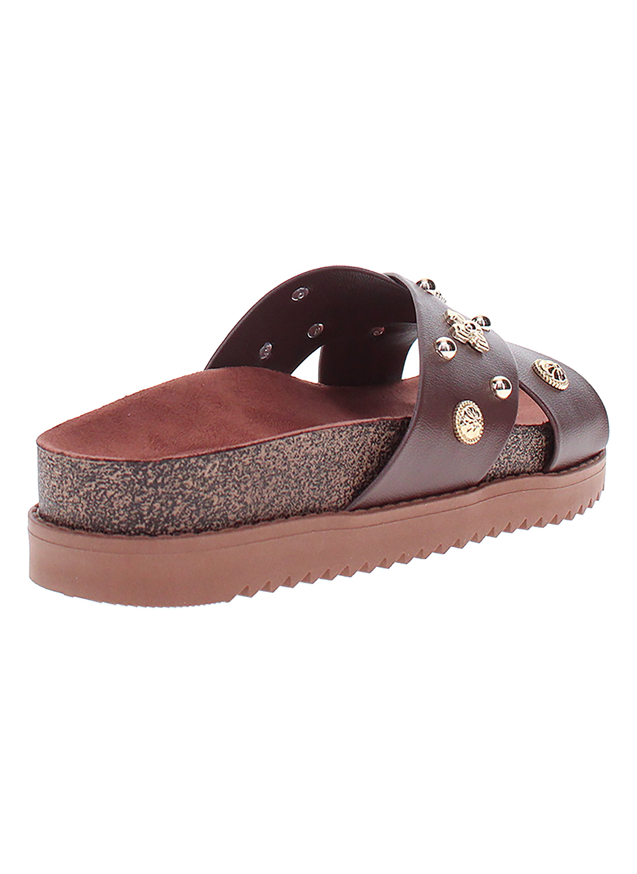 Brown Embellished Slip On Comfort Sandals