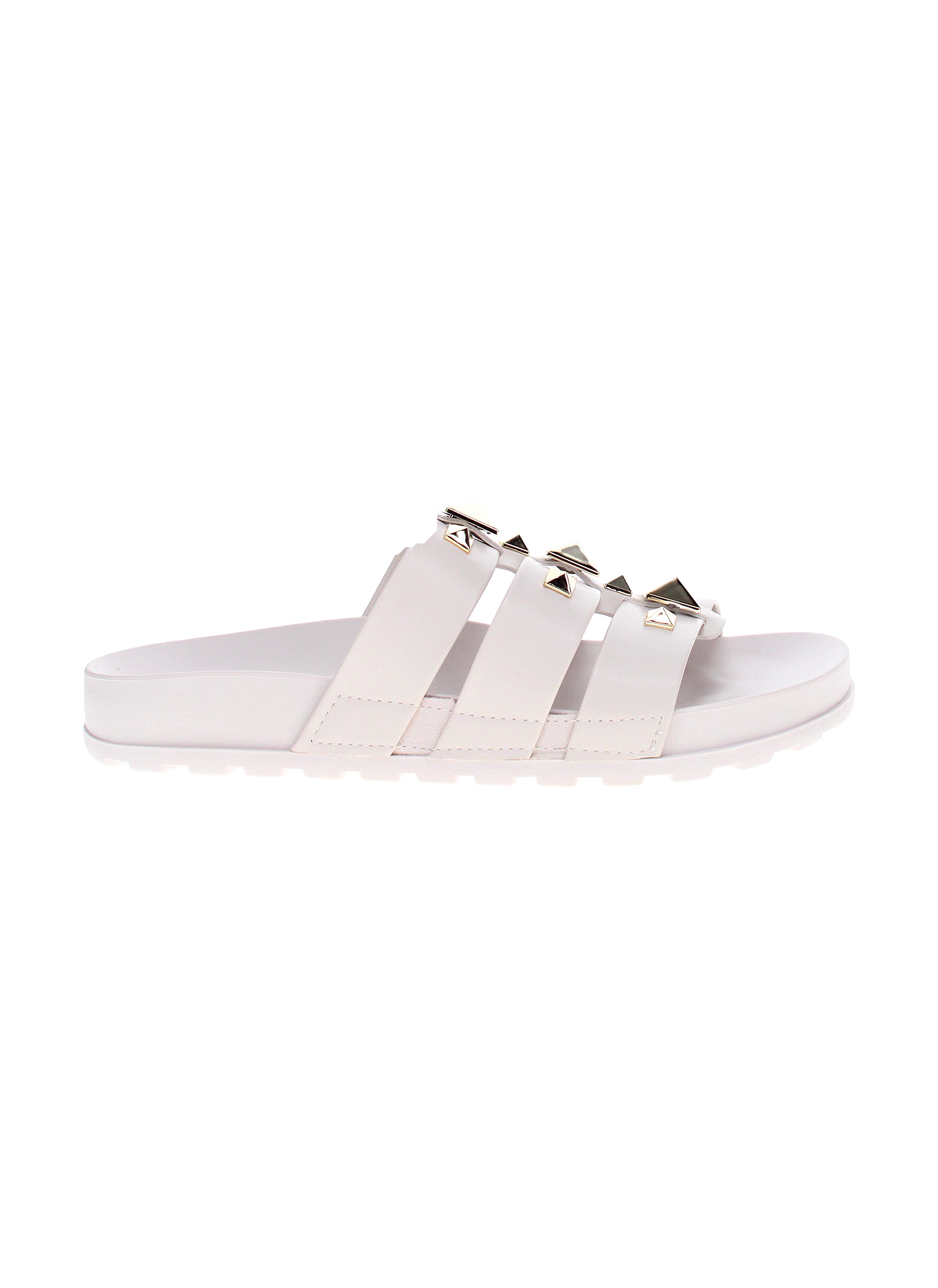 Off White Plain Strap Comfort Sandals with Pyramid Studs 