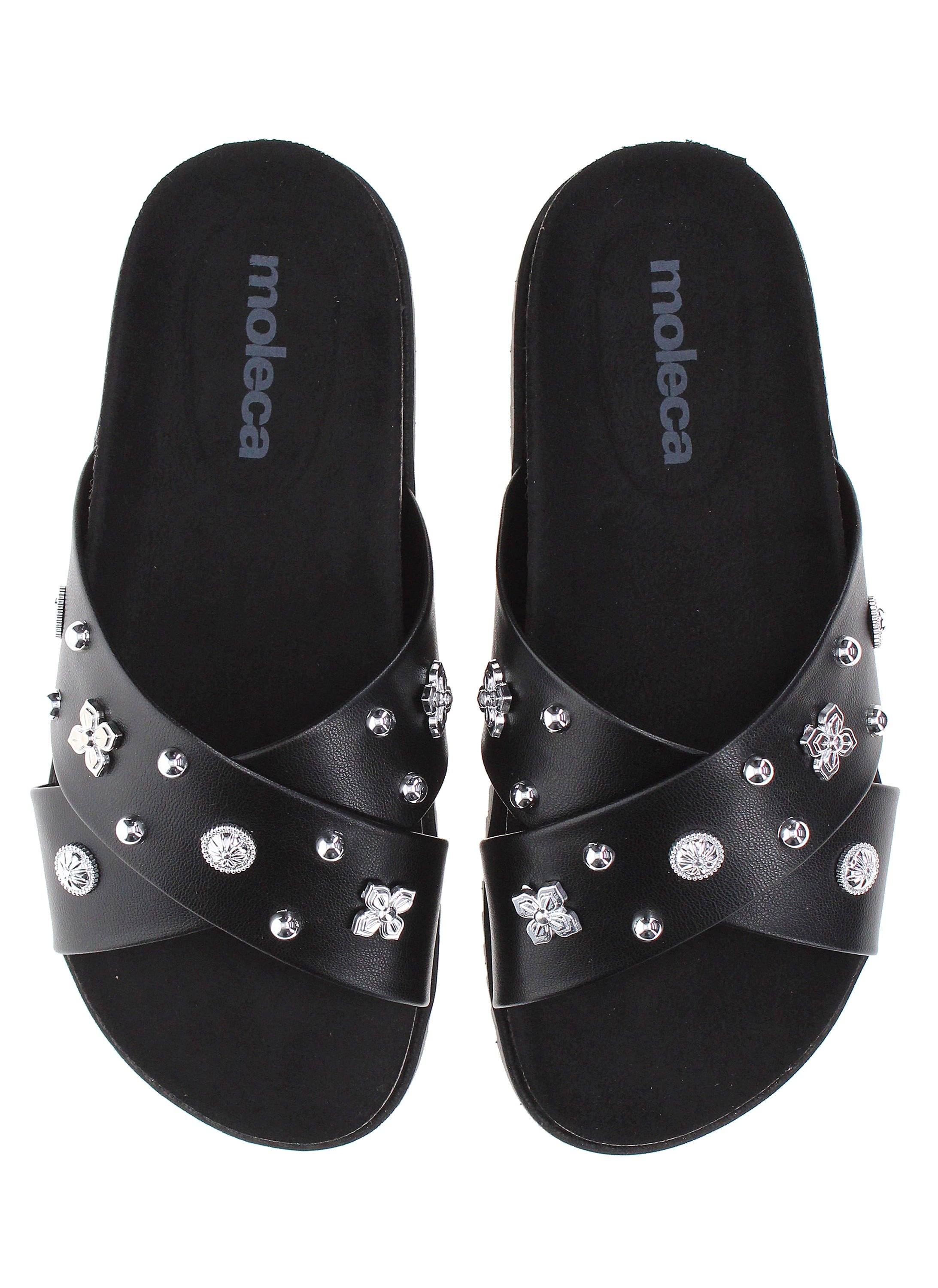 Black Embellished Comfort Sandals
