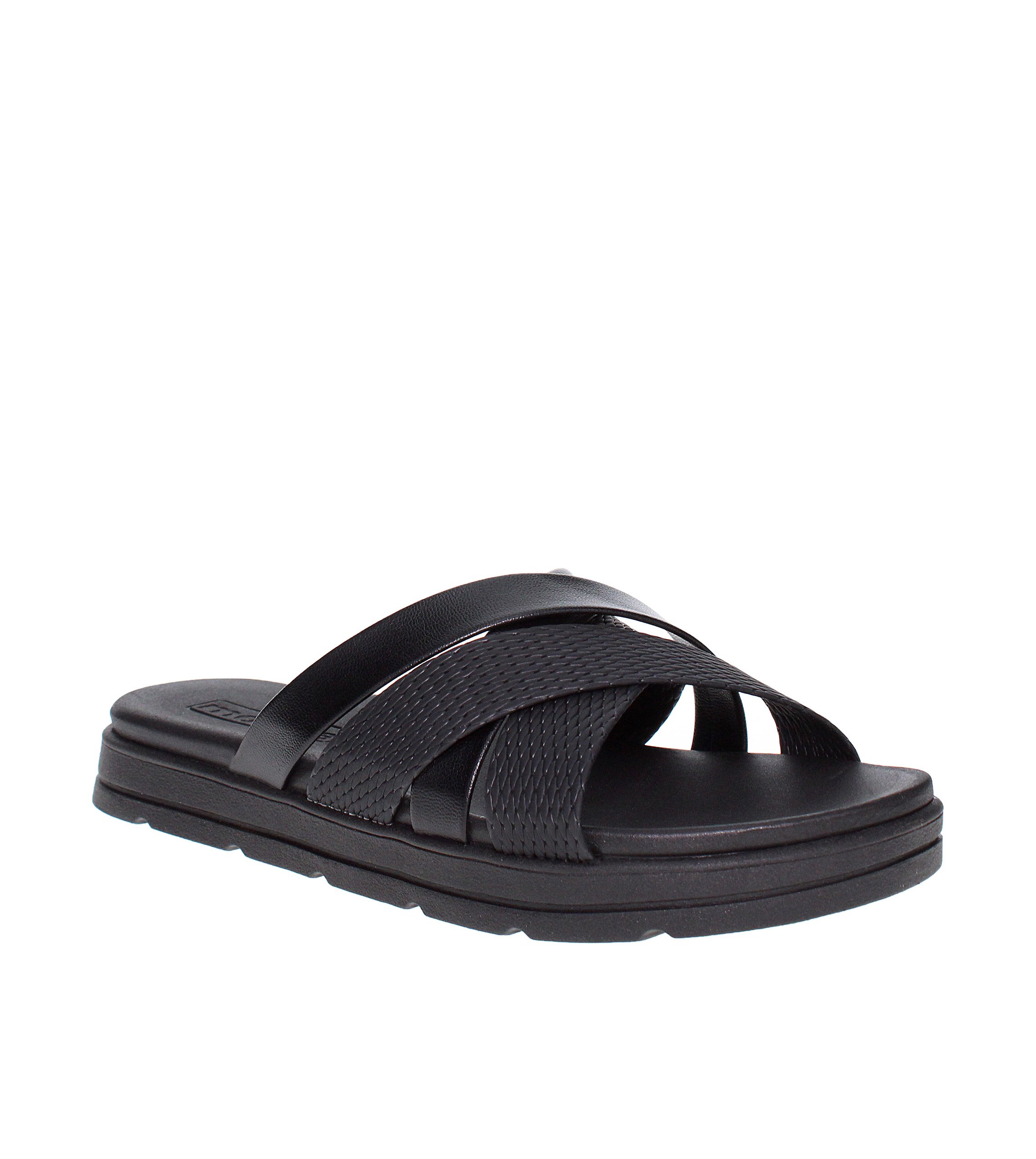 Black Criss Cross Strap Comfort Sandals 