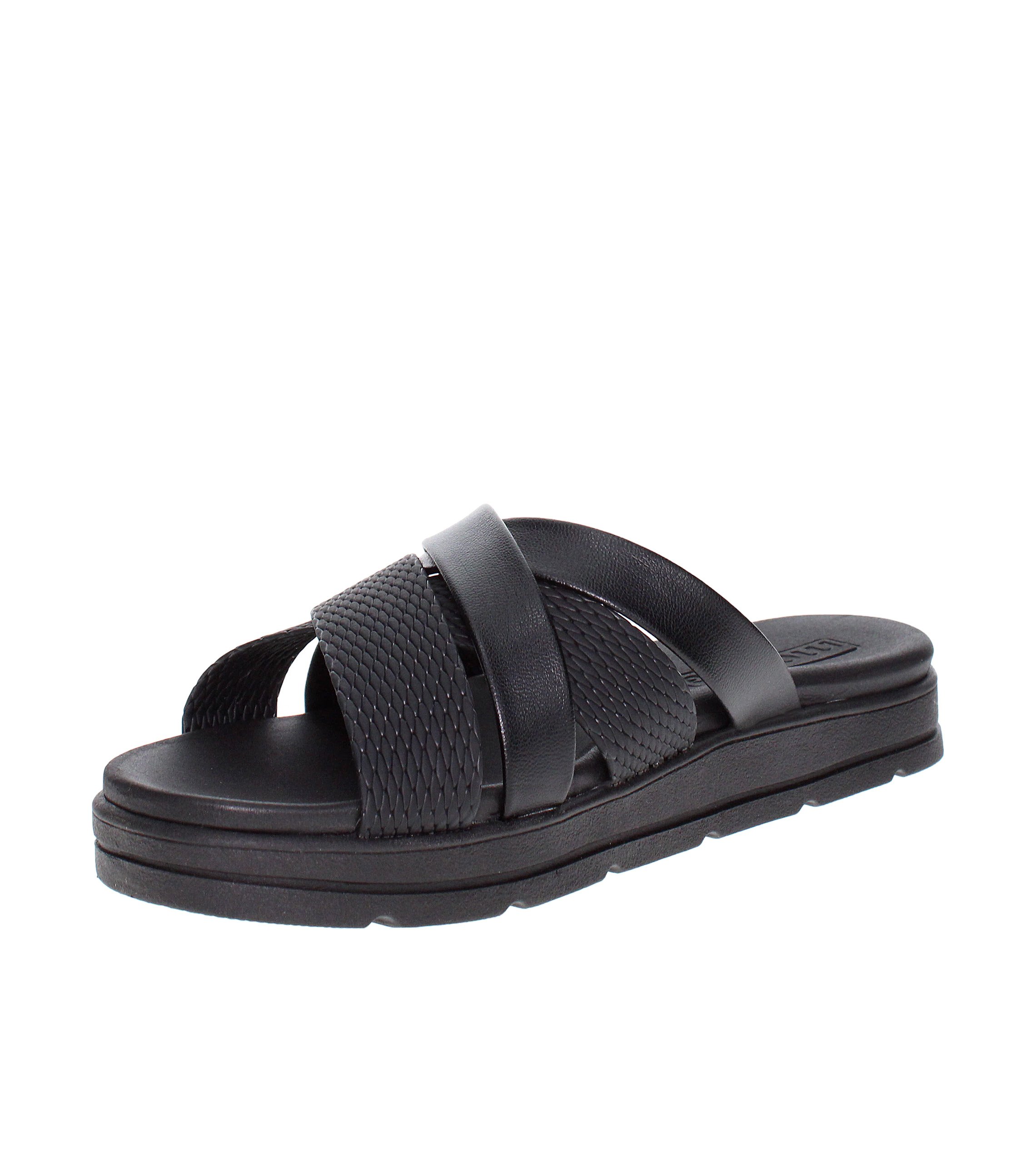 Black Criss Cross Strap Comfort Sandals 