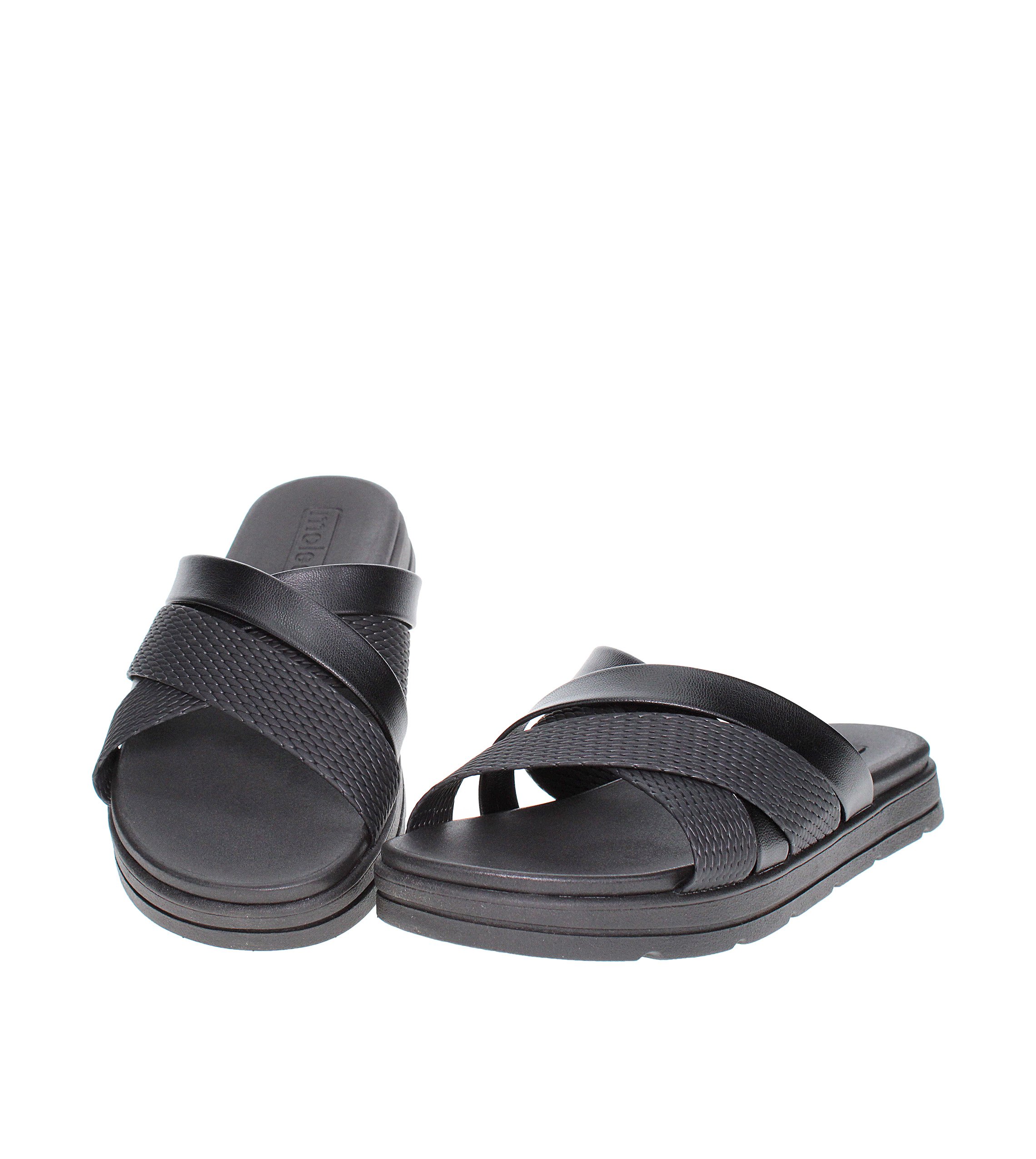 Black Criss Cross Strap Comfort Sandals 
