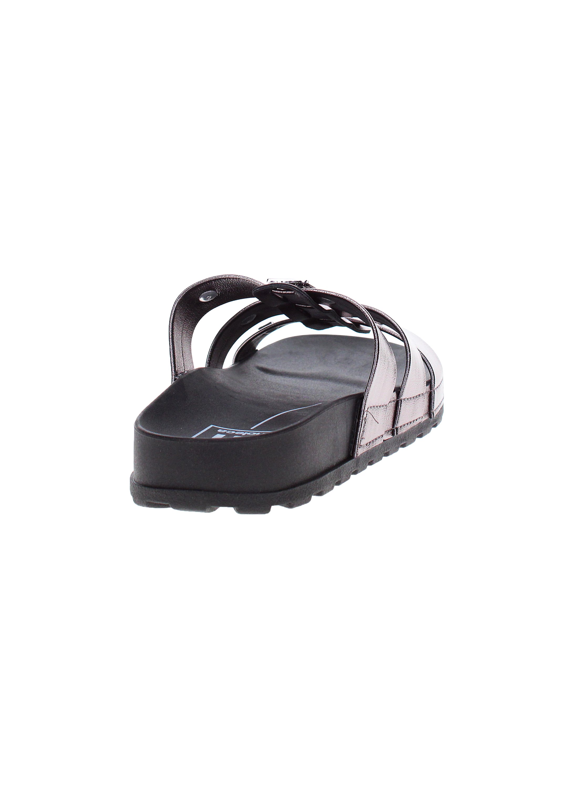 Grey Metallic Strap Comfort Sandals with Pyramid Studs 