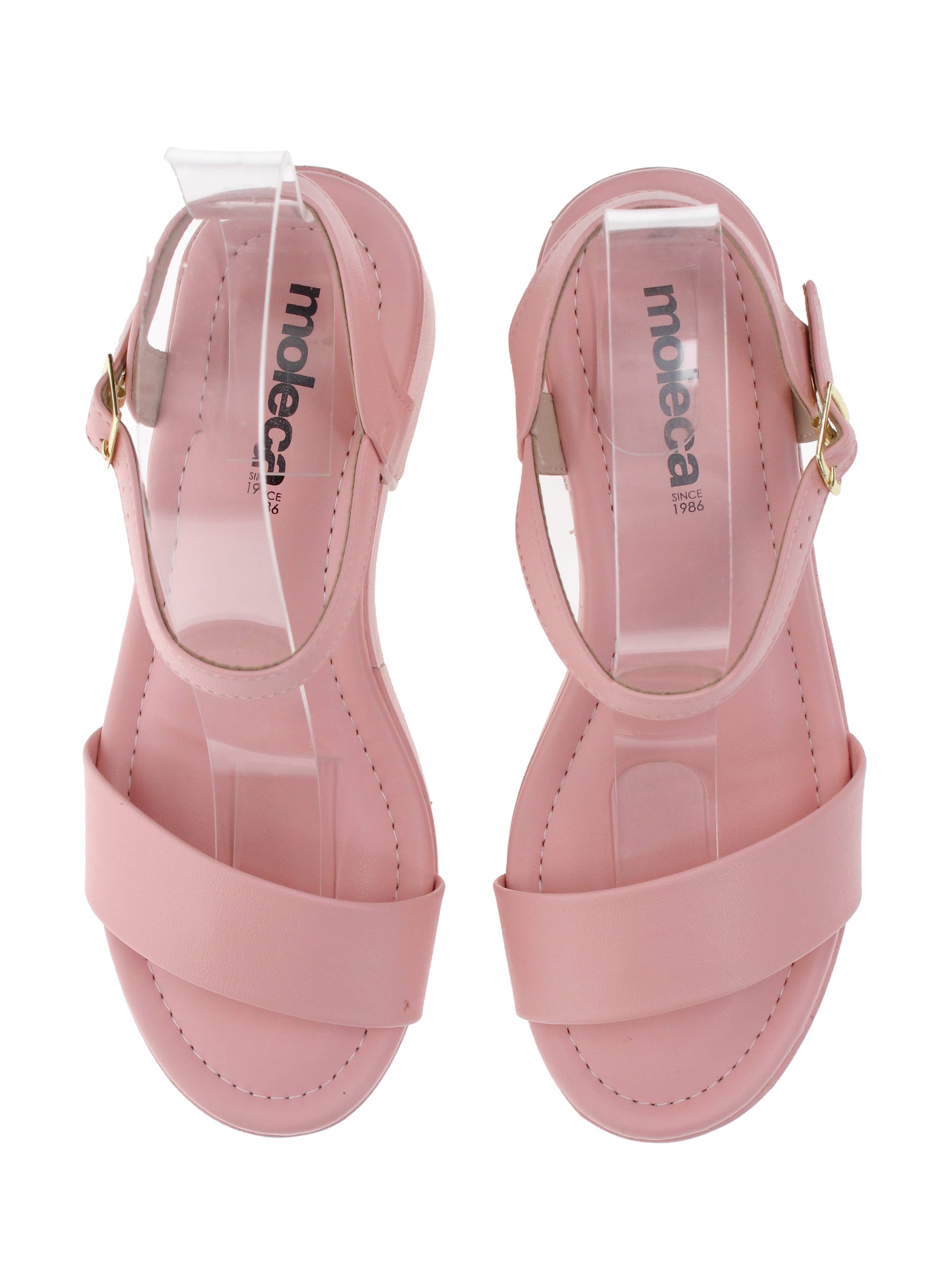 Pink Clear Strap Block Heel Sandals with Buckle Closure