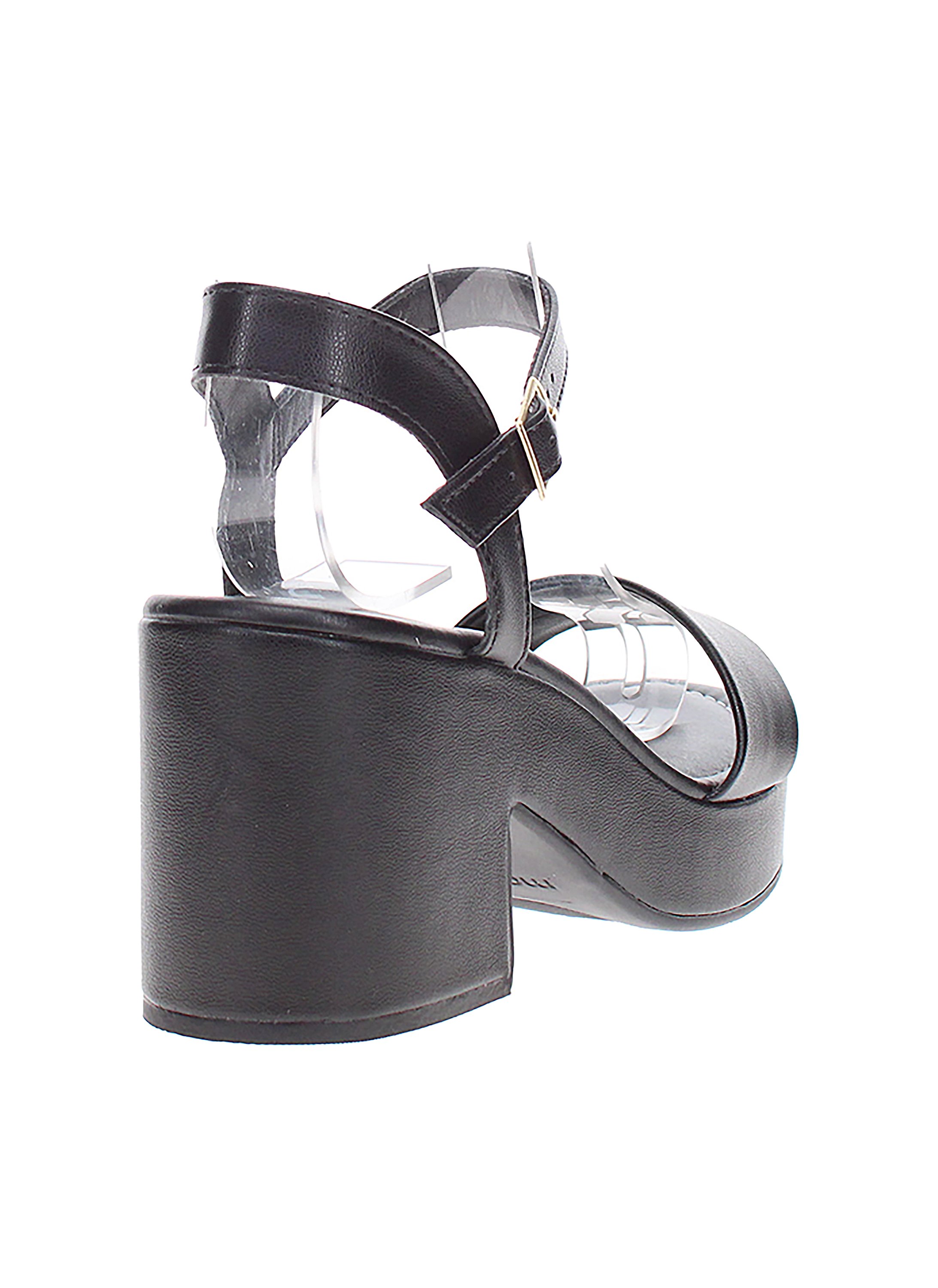 Black Clear Strap Block Heel Sandals with Buckle