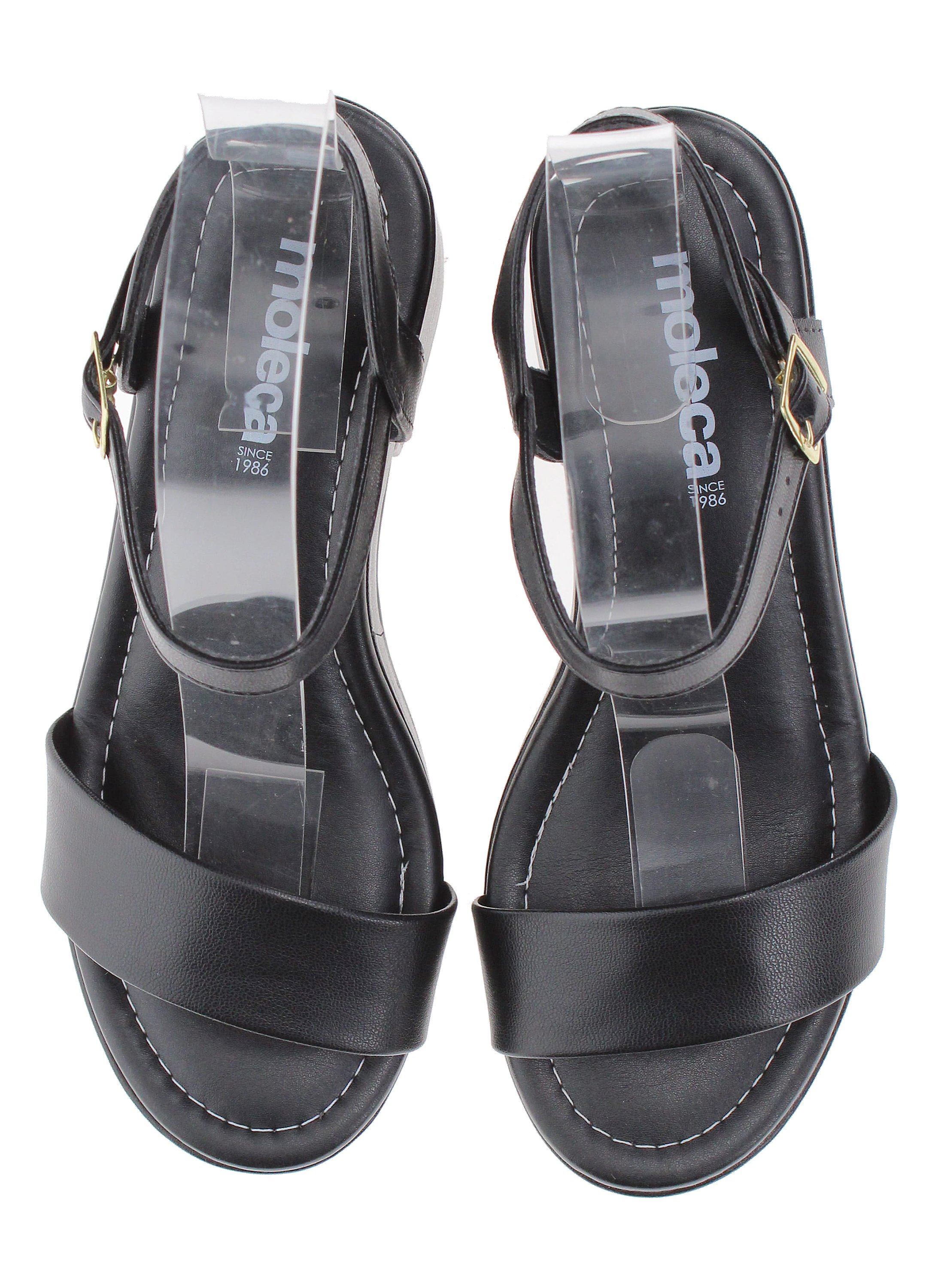 Black Clear Strap Block Heel Sandals with Buckle