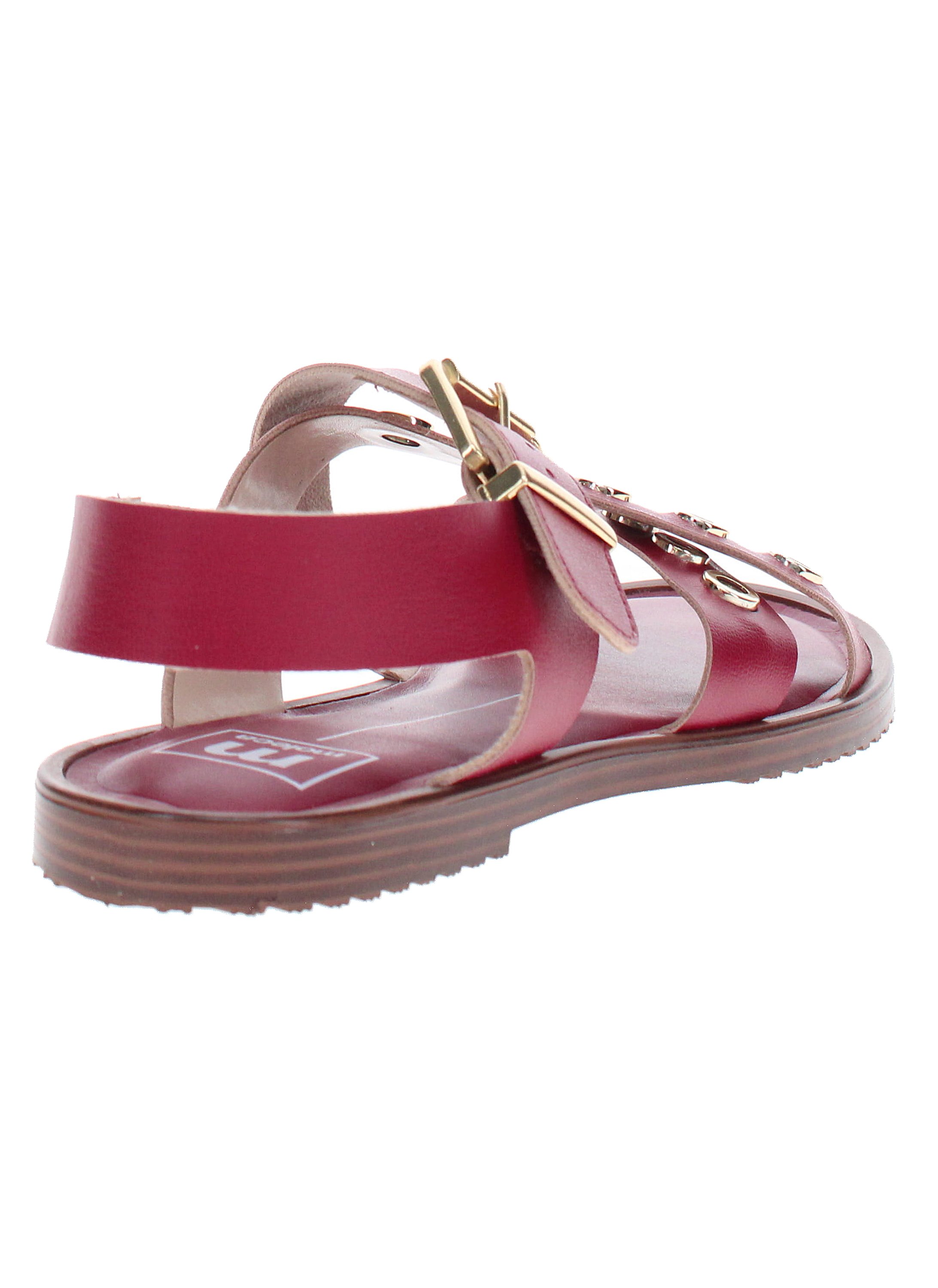 Red Rivet Detail Flat Sandals with Buckle Strap