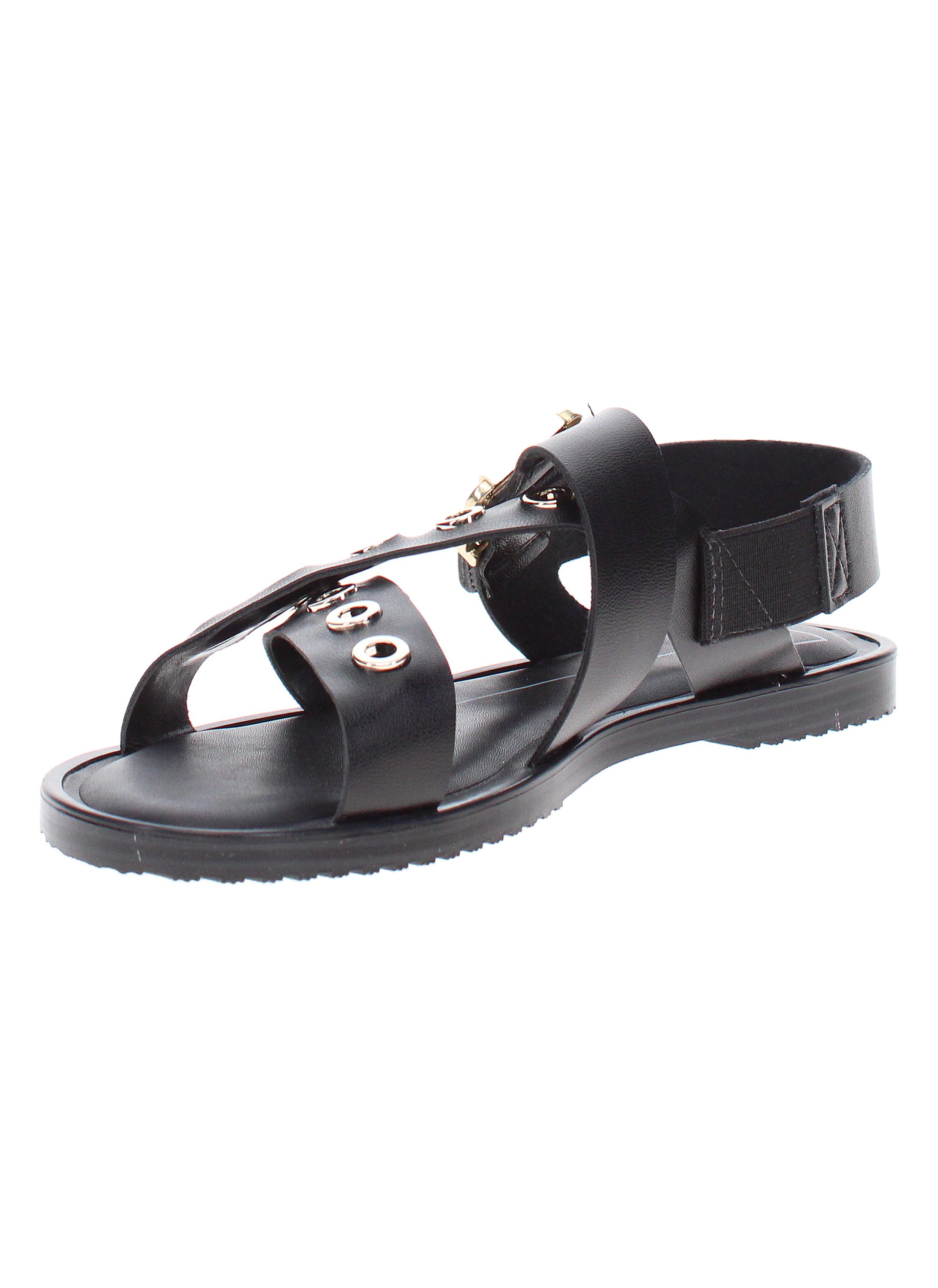 Black Rivet Detail Flat Sandals with Buckle Strap