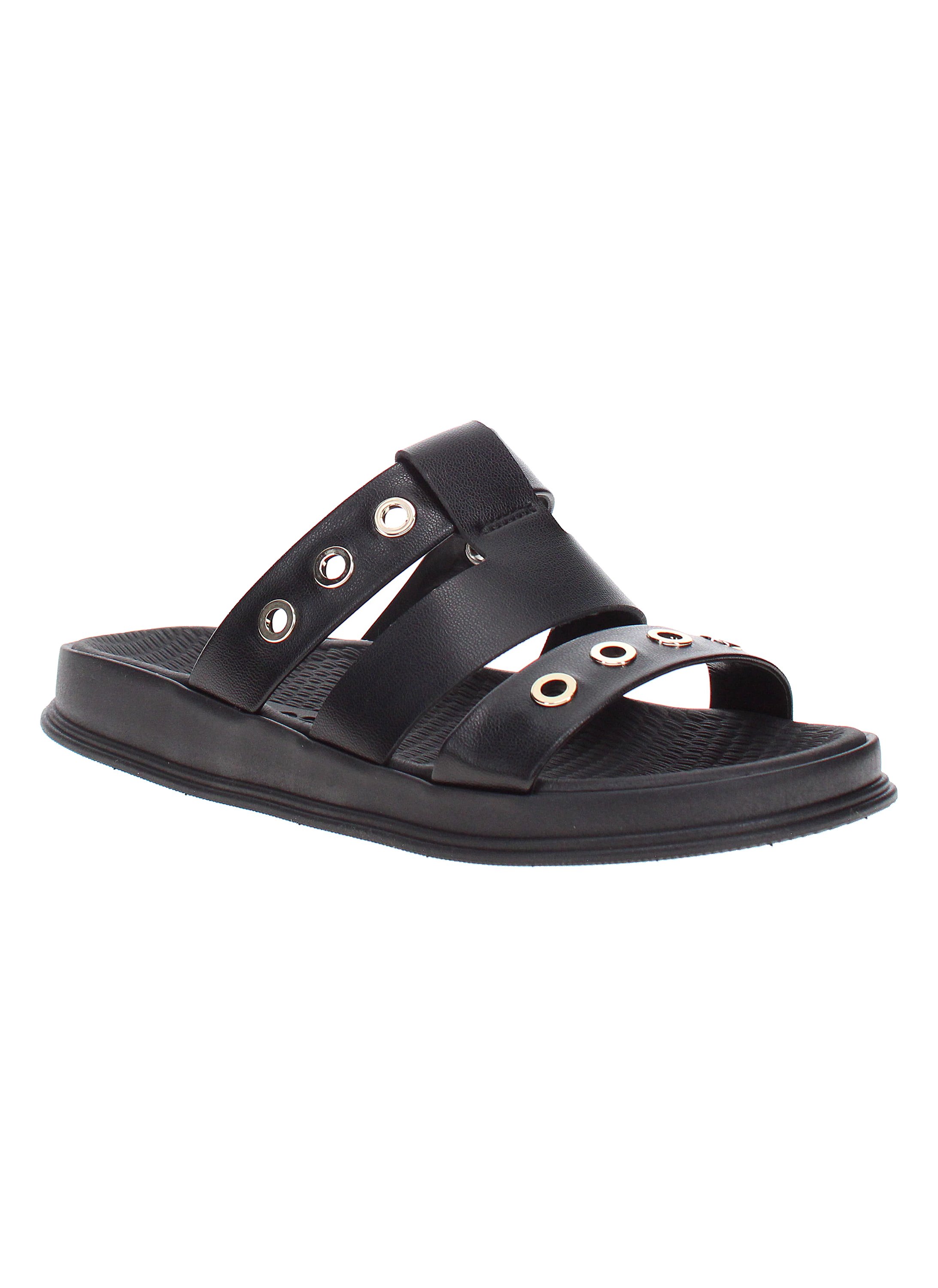 Black Rivet Detail Slip On Comfort Sandals