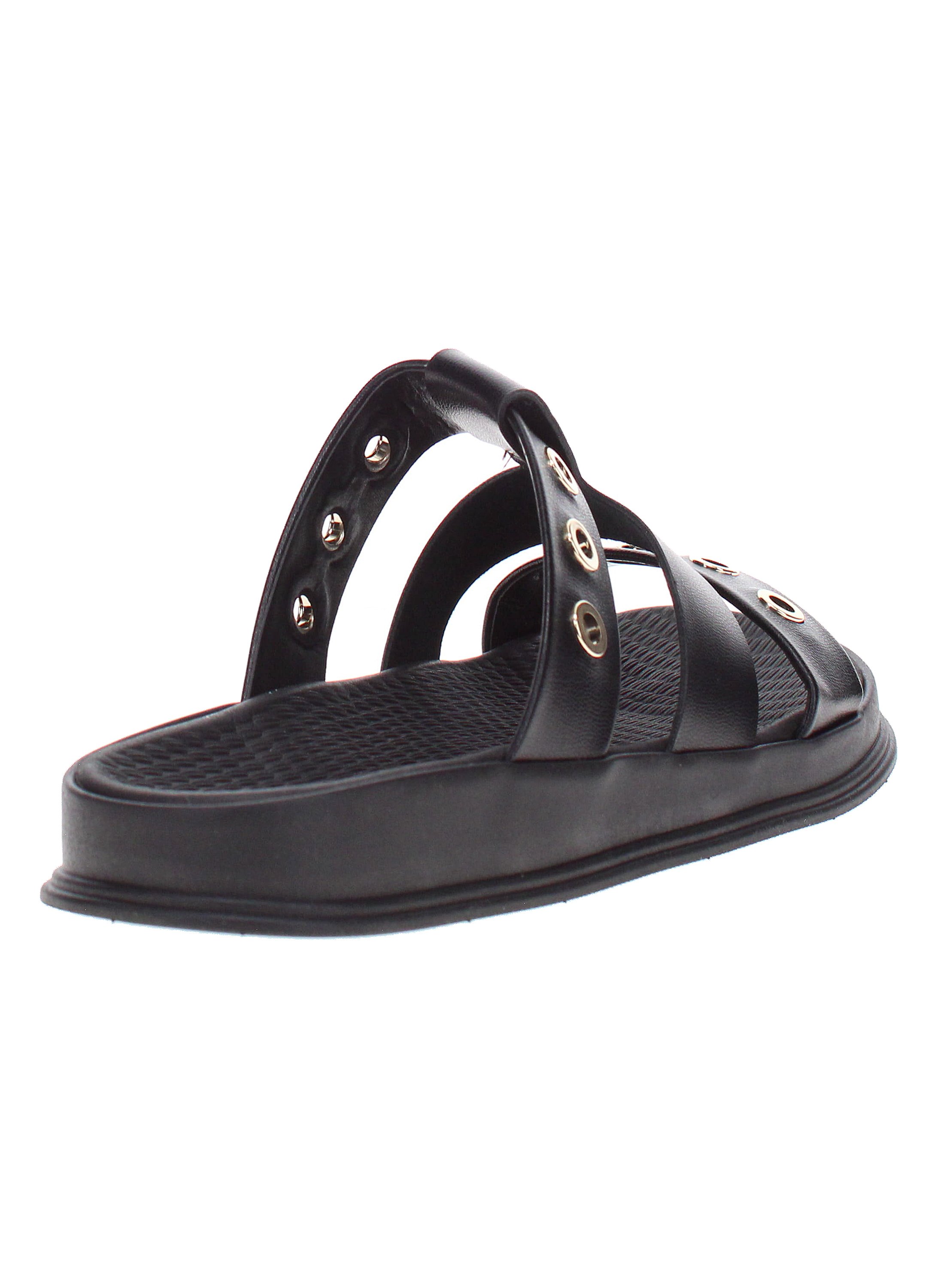 Black Rivet Detail Slip On Comfort Sandals