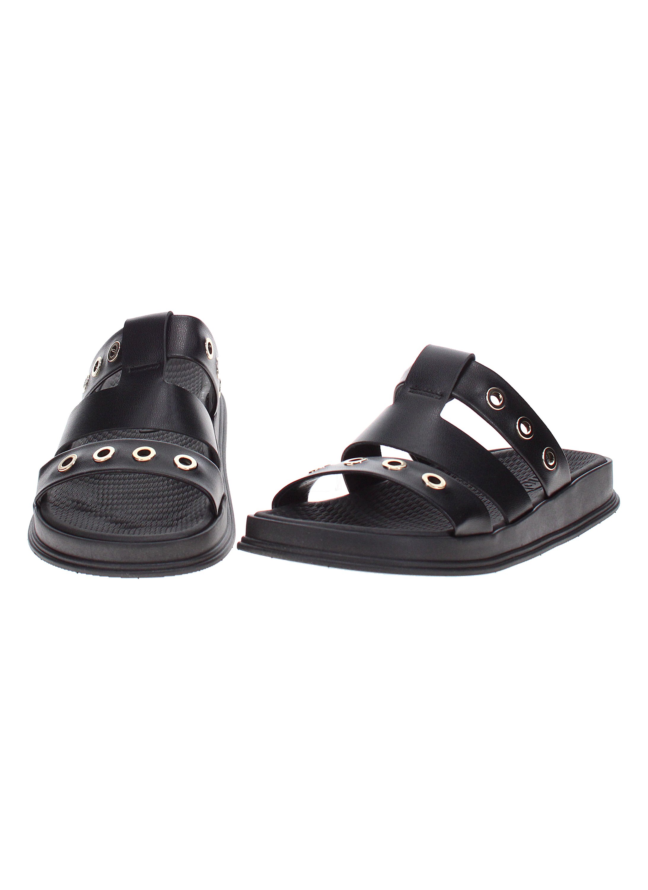 Black Rivet Detail Slip On Comfort Sandals