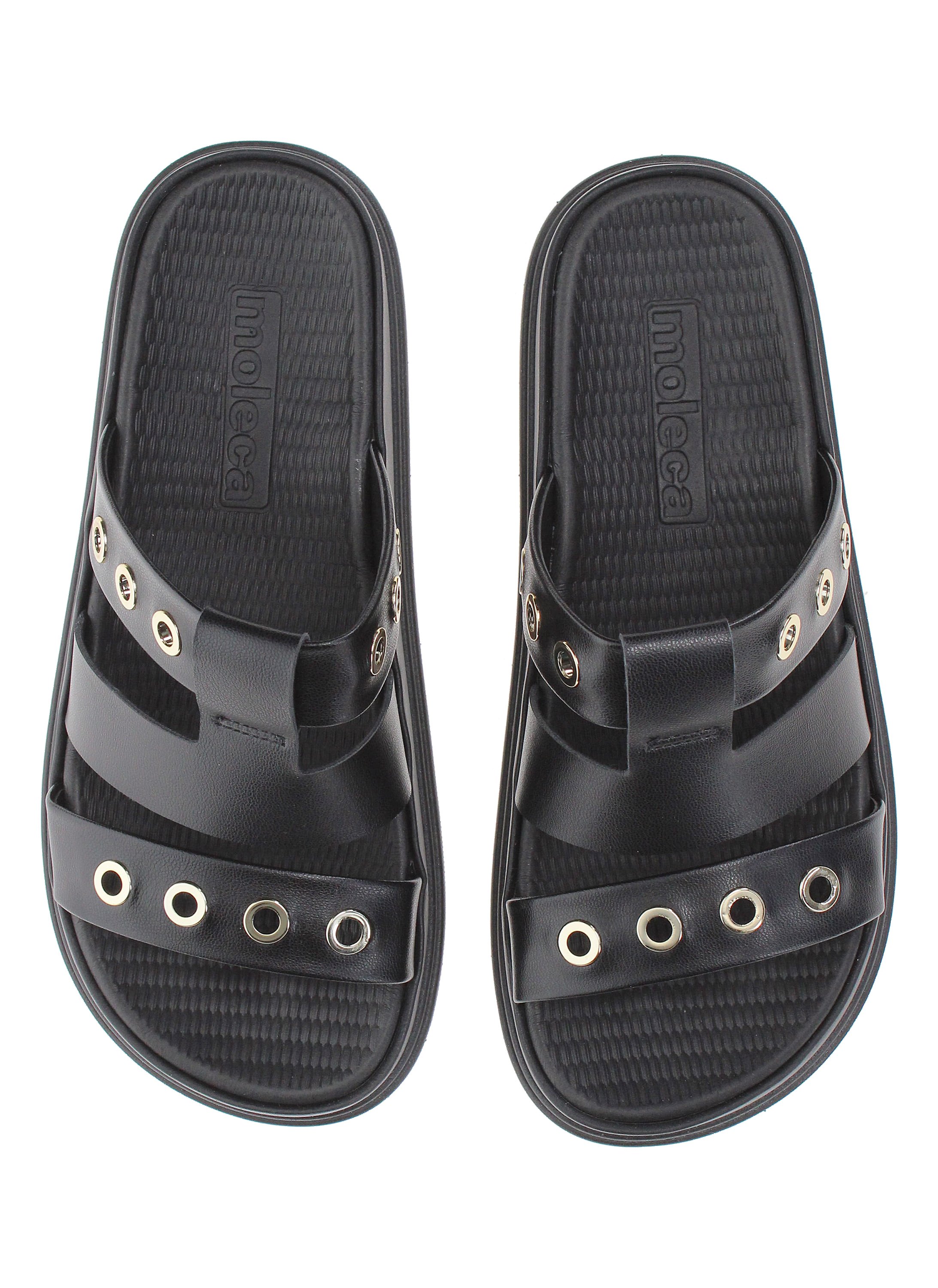 Black Rivet Detail Slip On Comfort Sandals