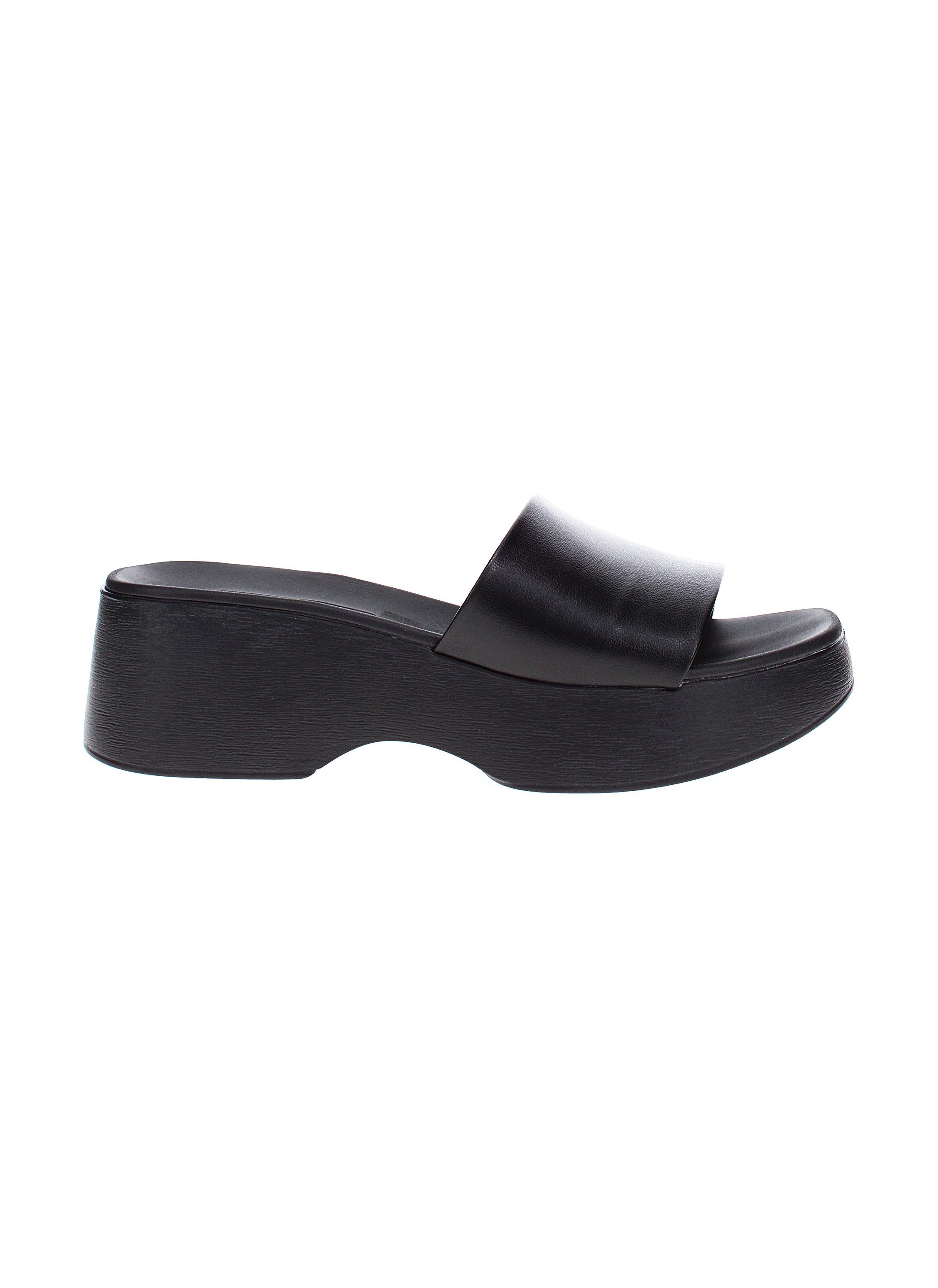 Black Plain Block Heel Sandals