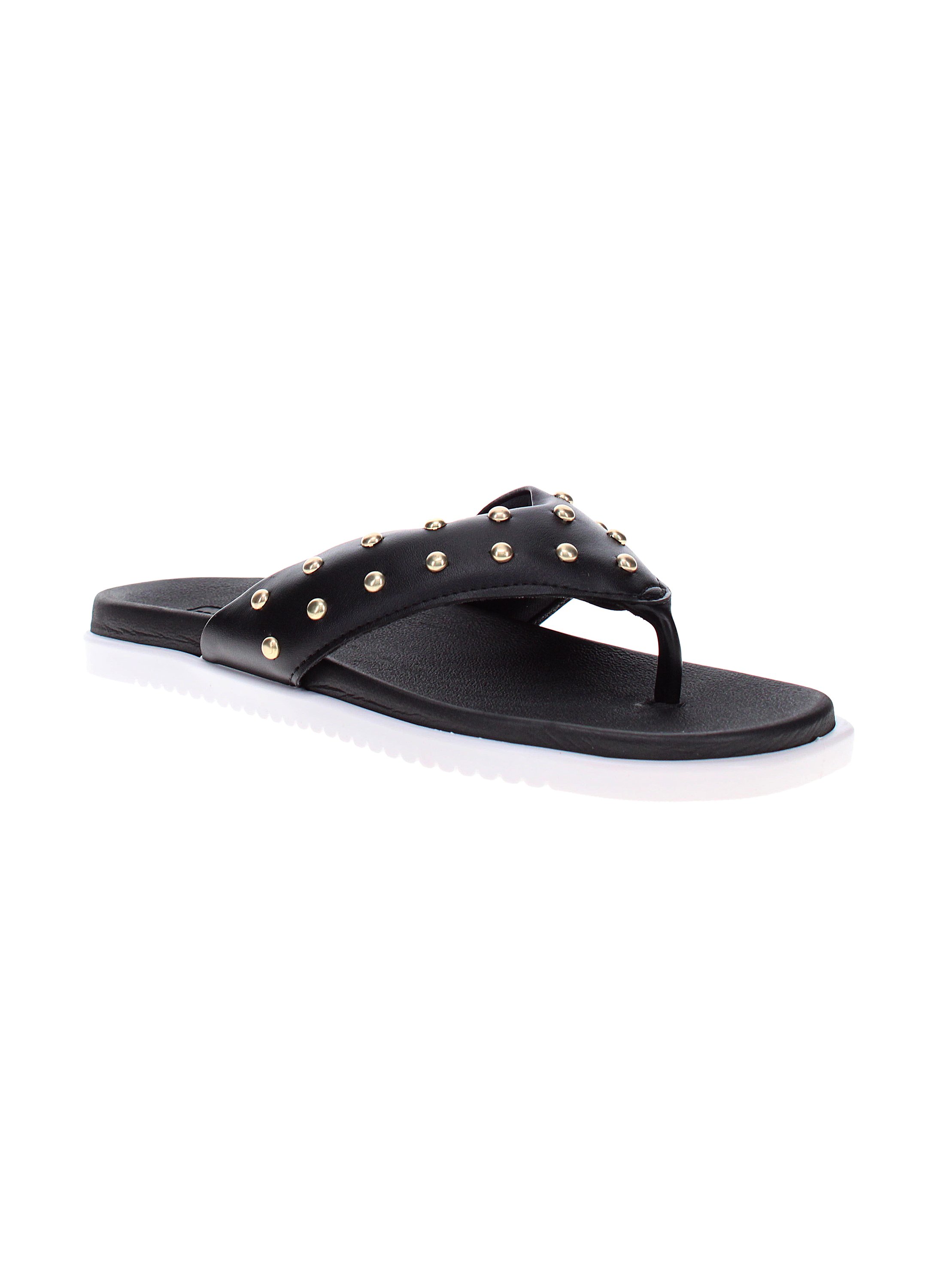 Black Studded Thong Toe Flat Sandals 