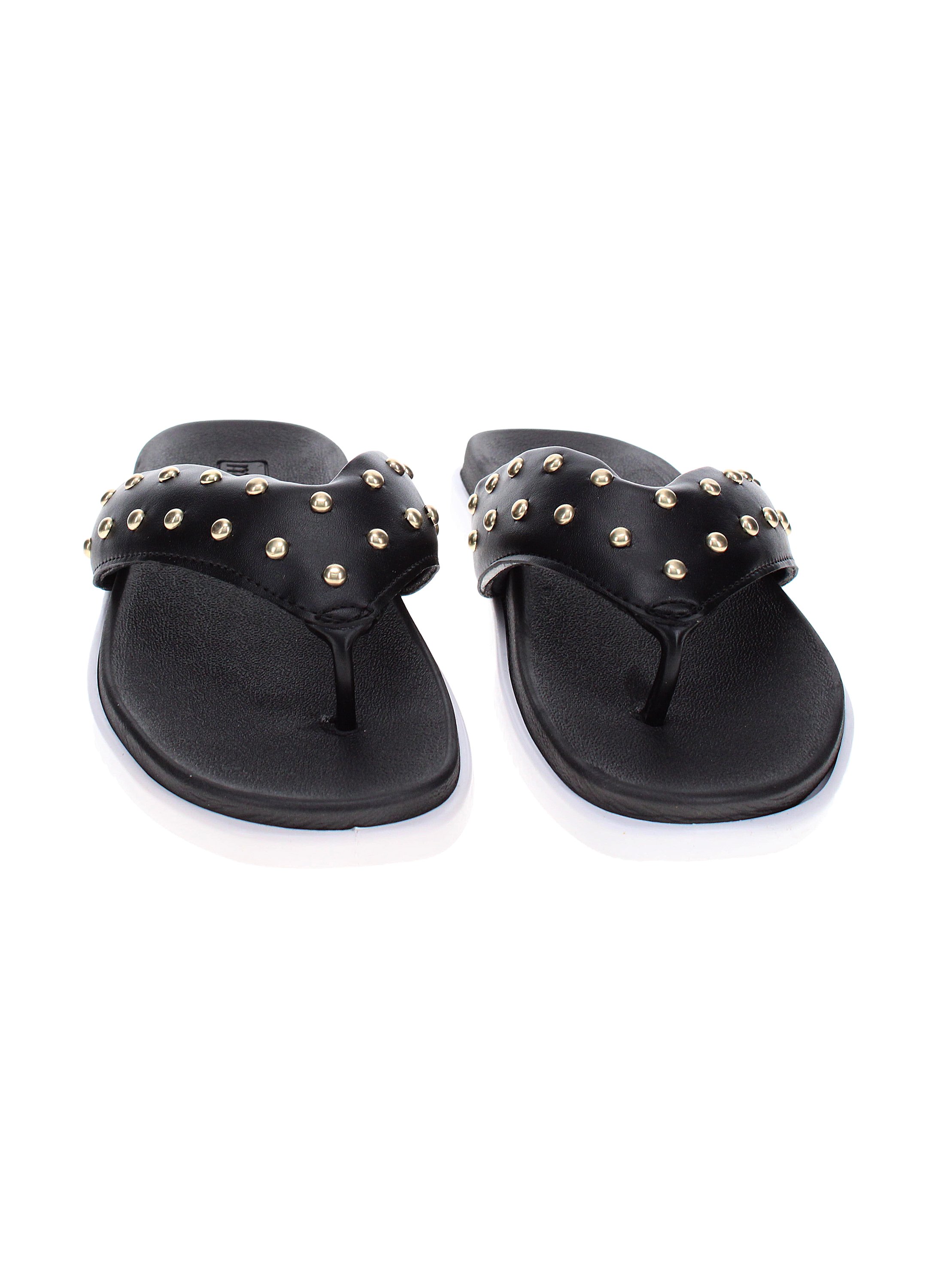 Black Studded Thong Toe Flat Sandals 