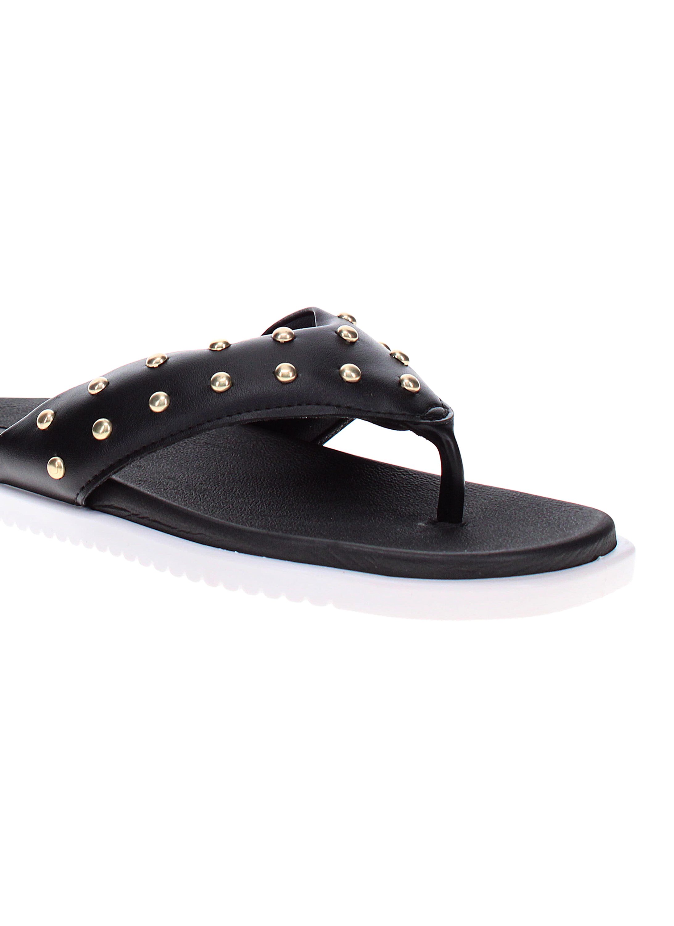Black Studded Thong Toe Flat Sandals 