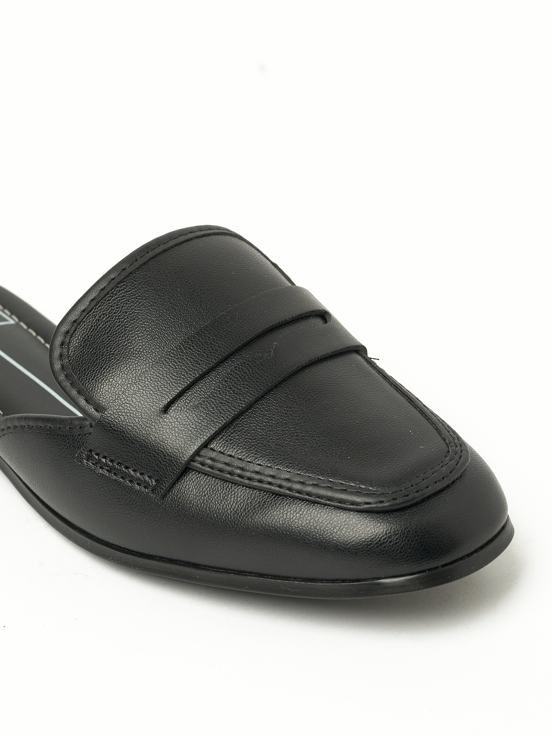 Black Aliana Plain Square Toe Mules