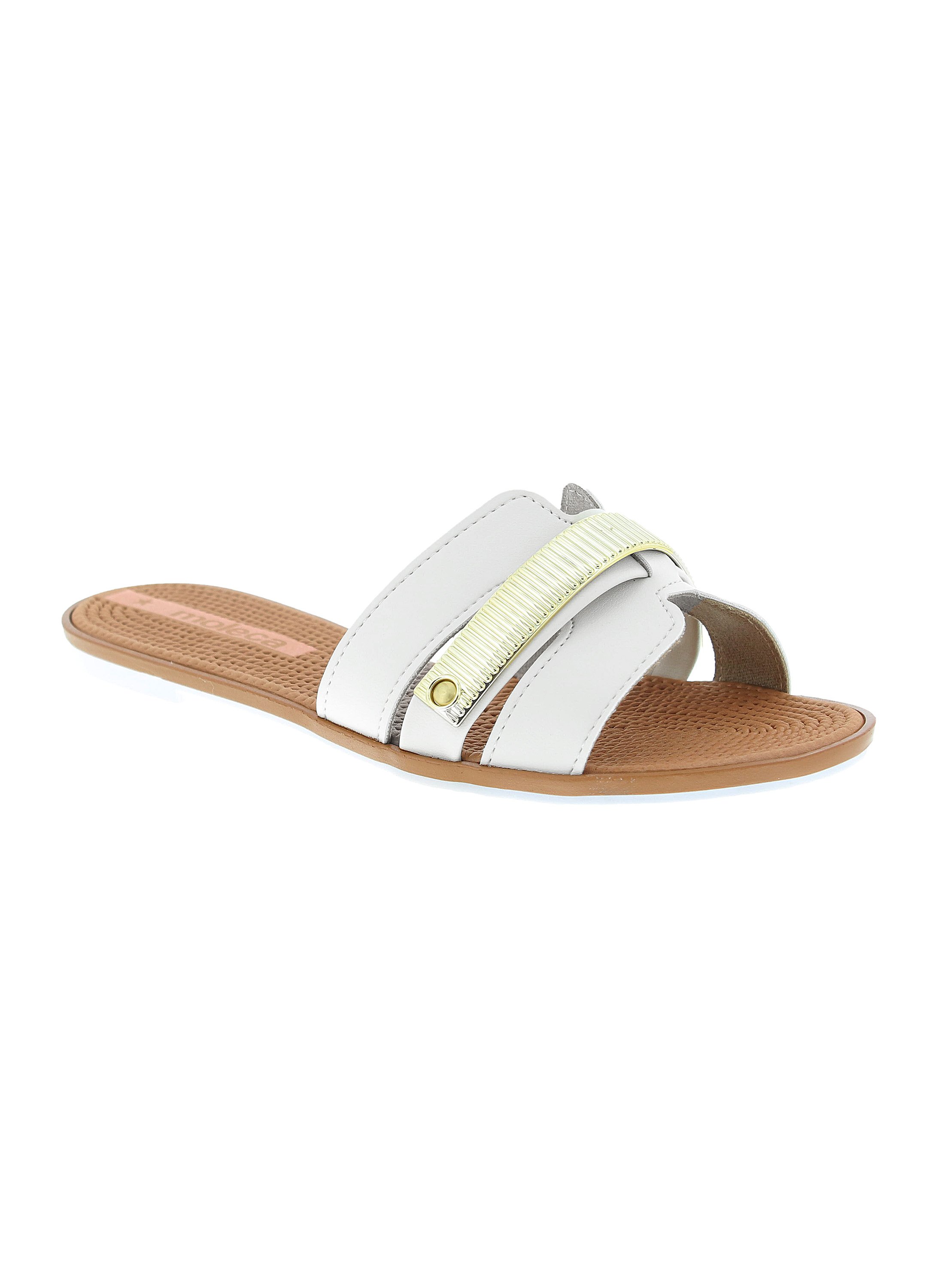 Off White Contrast Trim Flat Sandals 