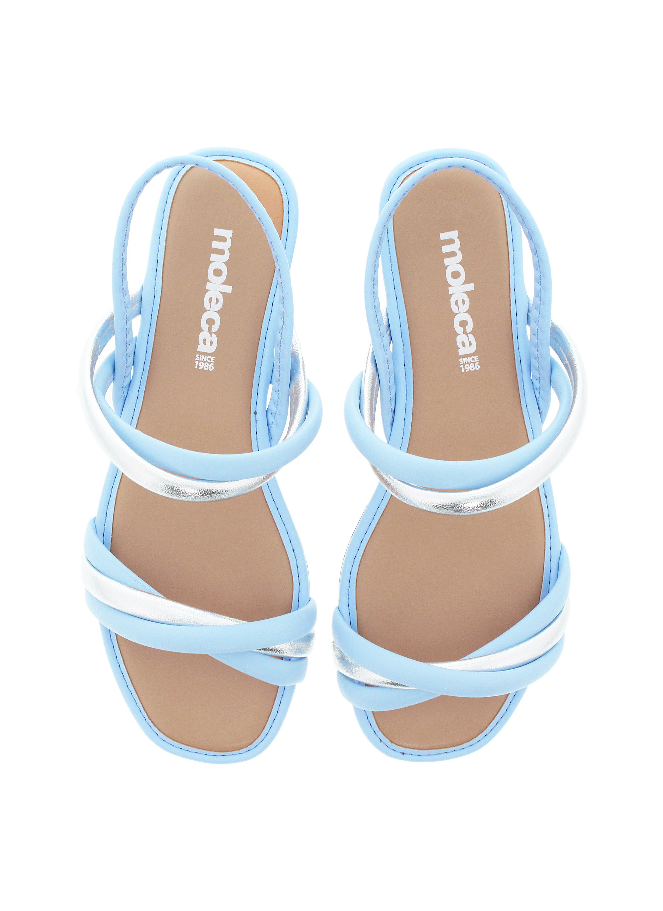 Blue Two Tone Strappy Flat Sandals 