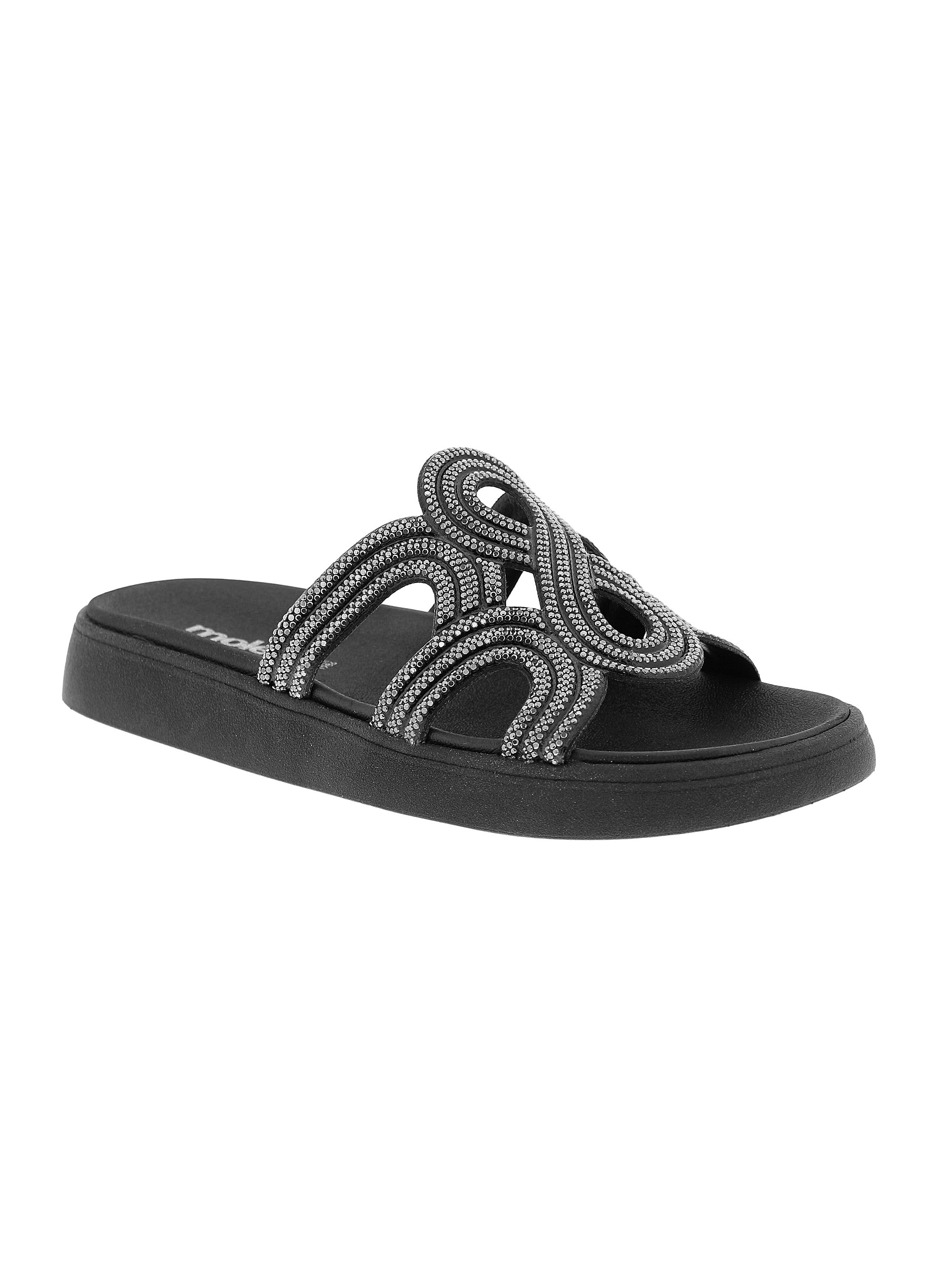 Black Embellished Flat Sandals 