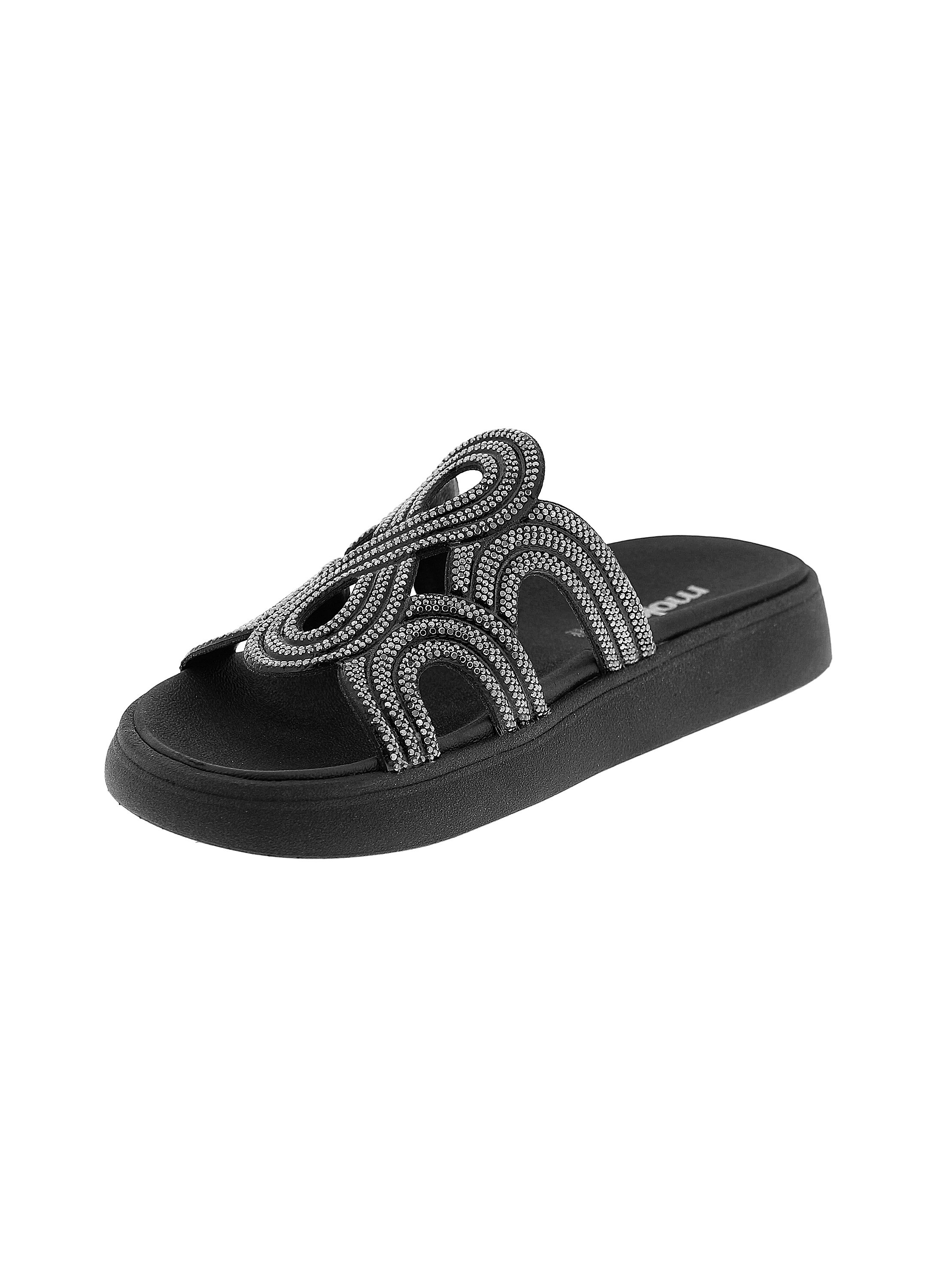 Black Embellished Flat Sandals 