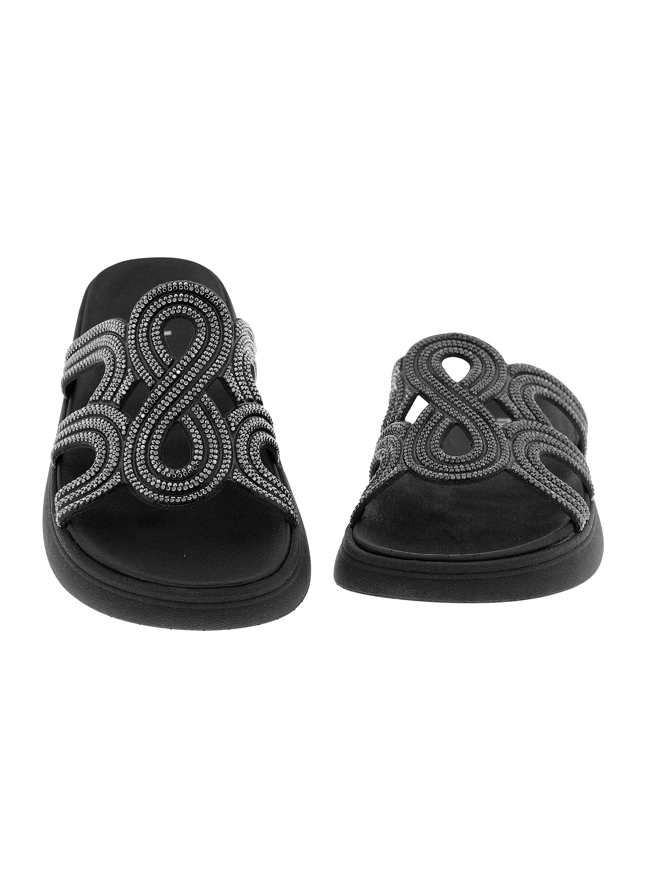 Black Embellished Flat Sandals 