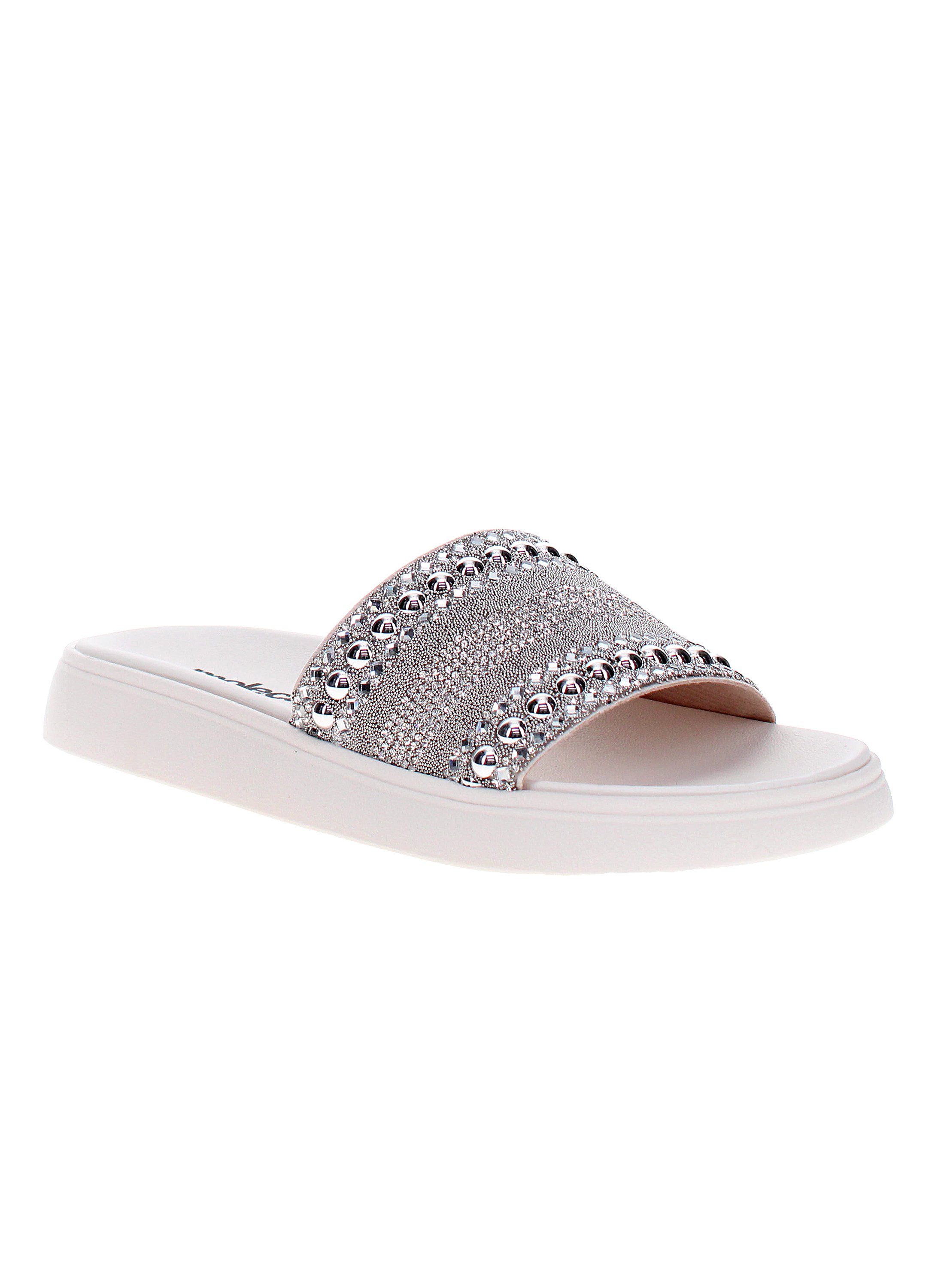 Off White Embellished Flat Sandals 