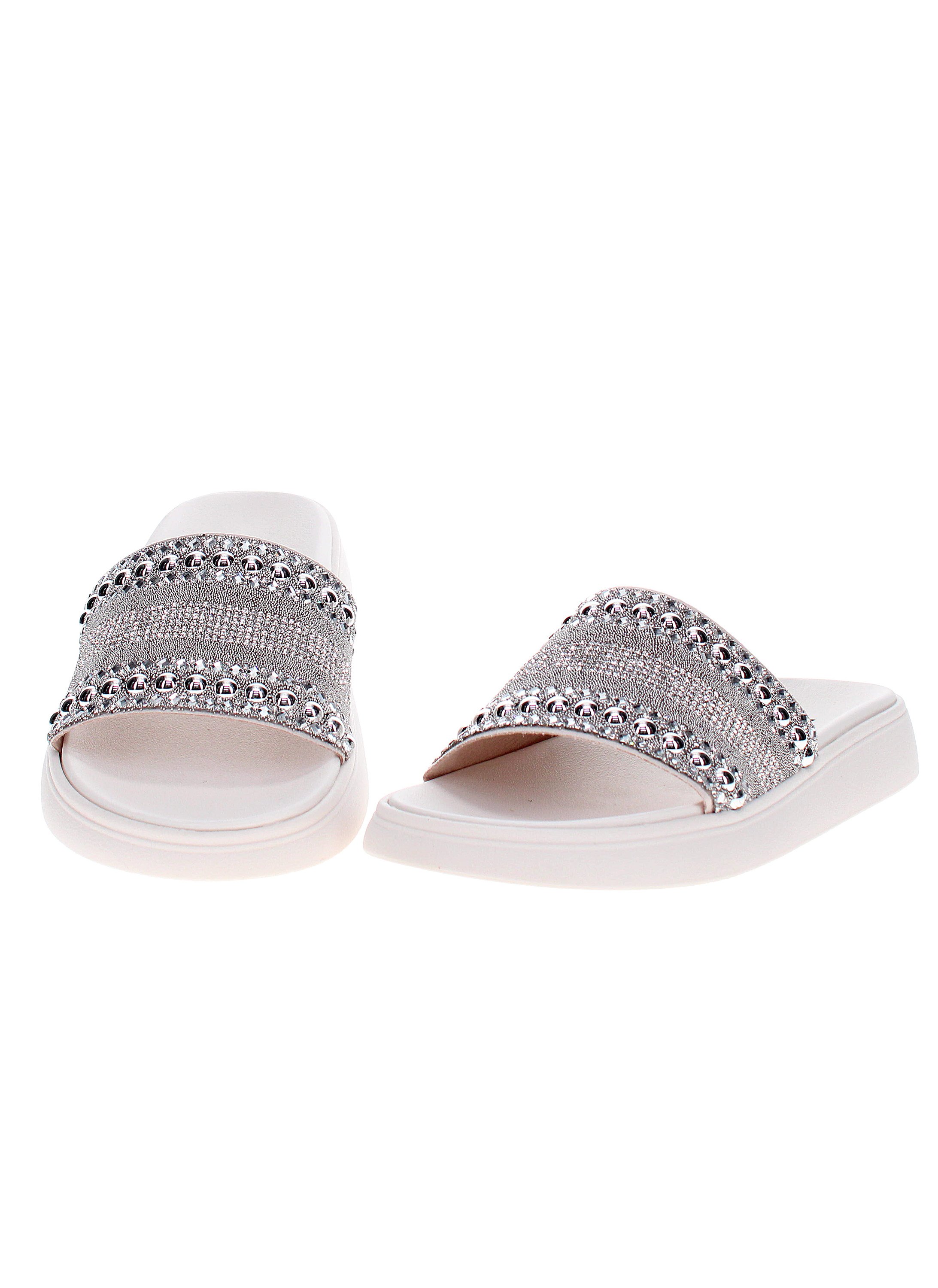 Off White Embellished Flat Sandals 