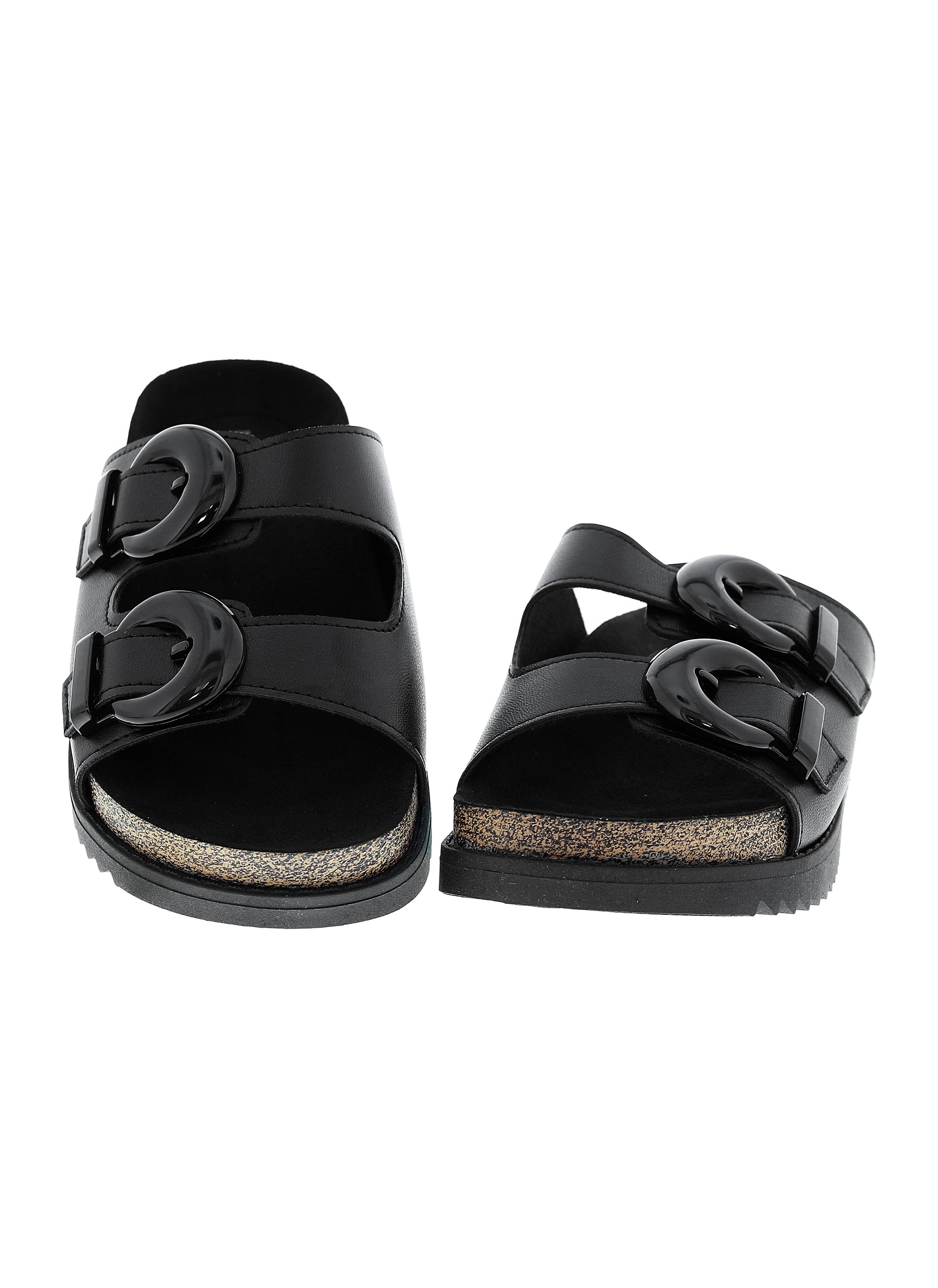Black Buckle Detail Comfort Sandals 