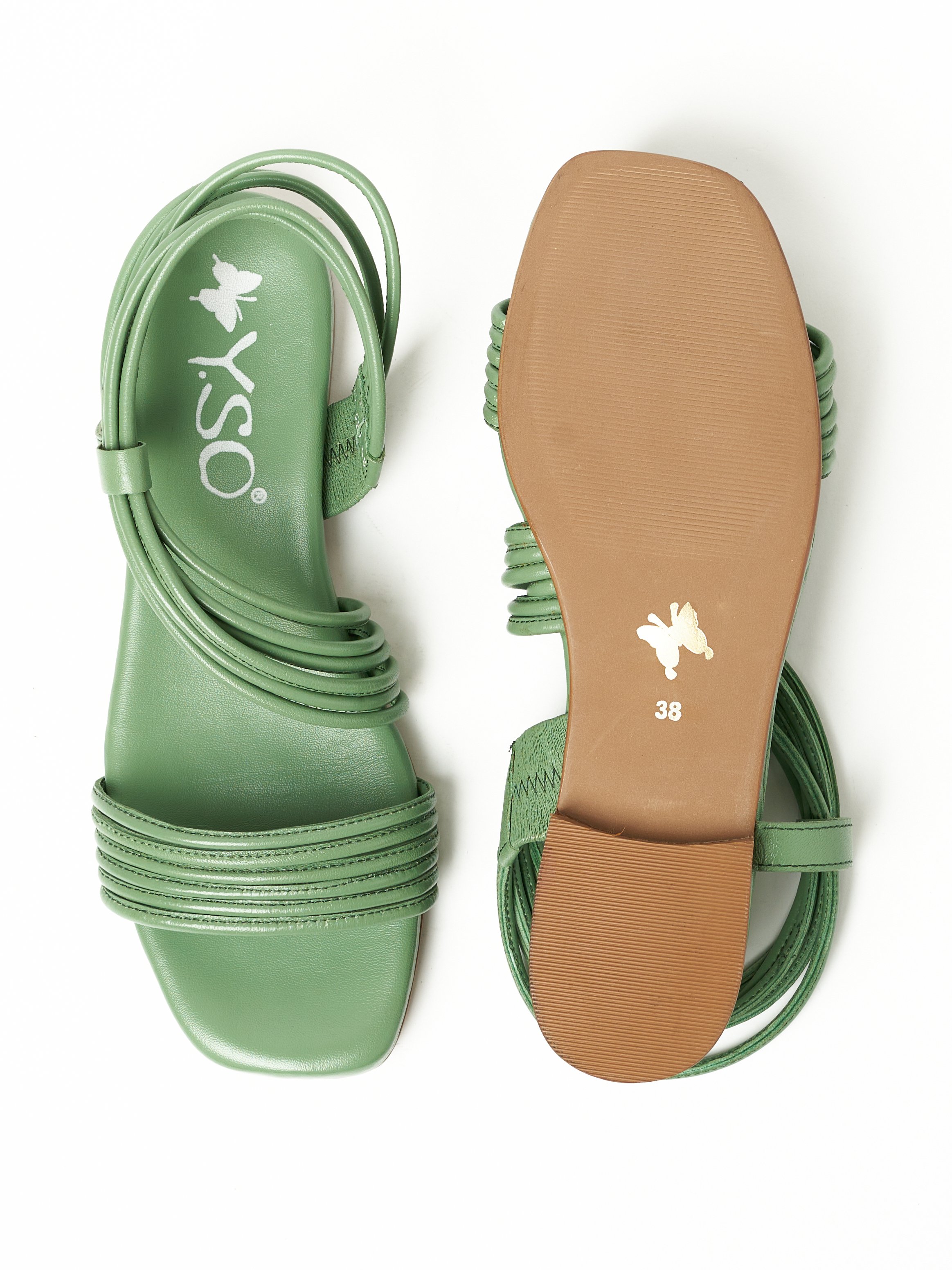 Green Strappy Flat Sandals